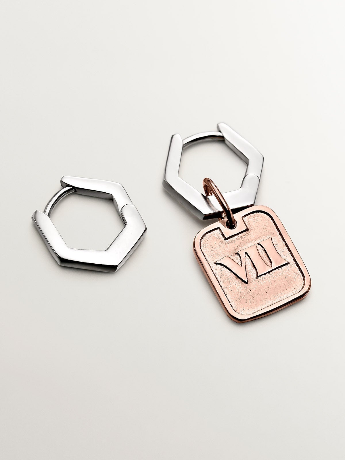 Pendientes de aro hexagonal de plata 925