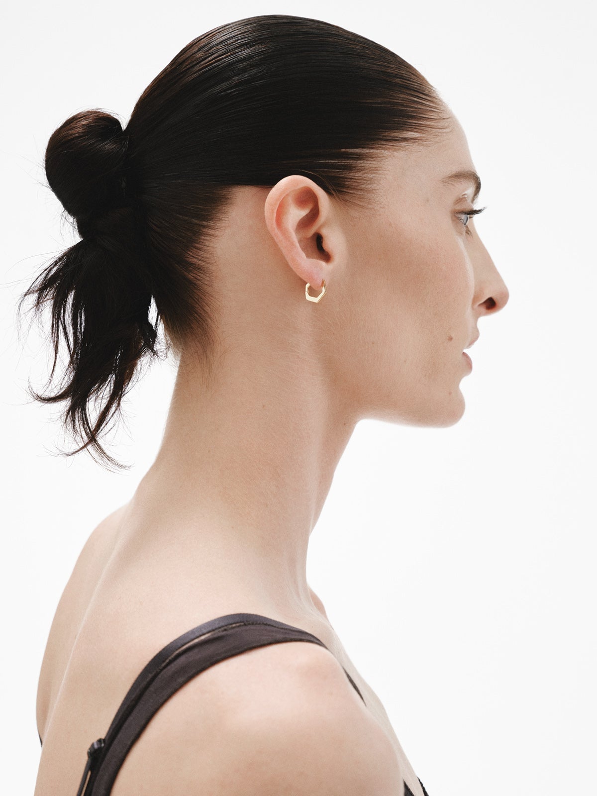 Pendientes de aro hexagonal de plata 925 bañada en oro amarillo de 18K