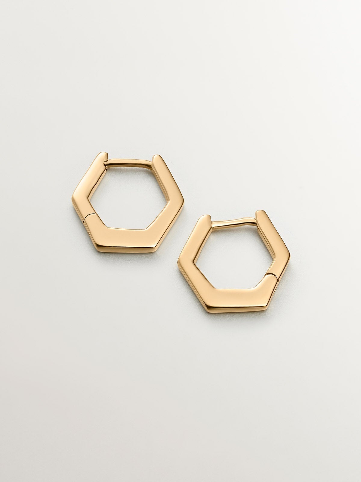 Pendientes de aro hexagonal de plata 925 bañada en oro amarillo de 18K