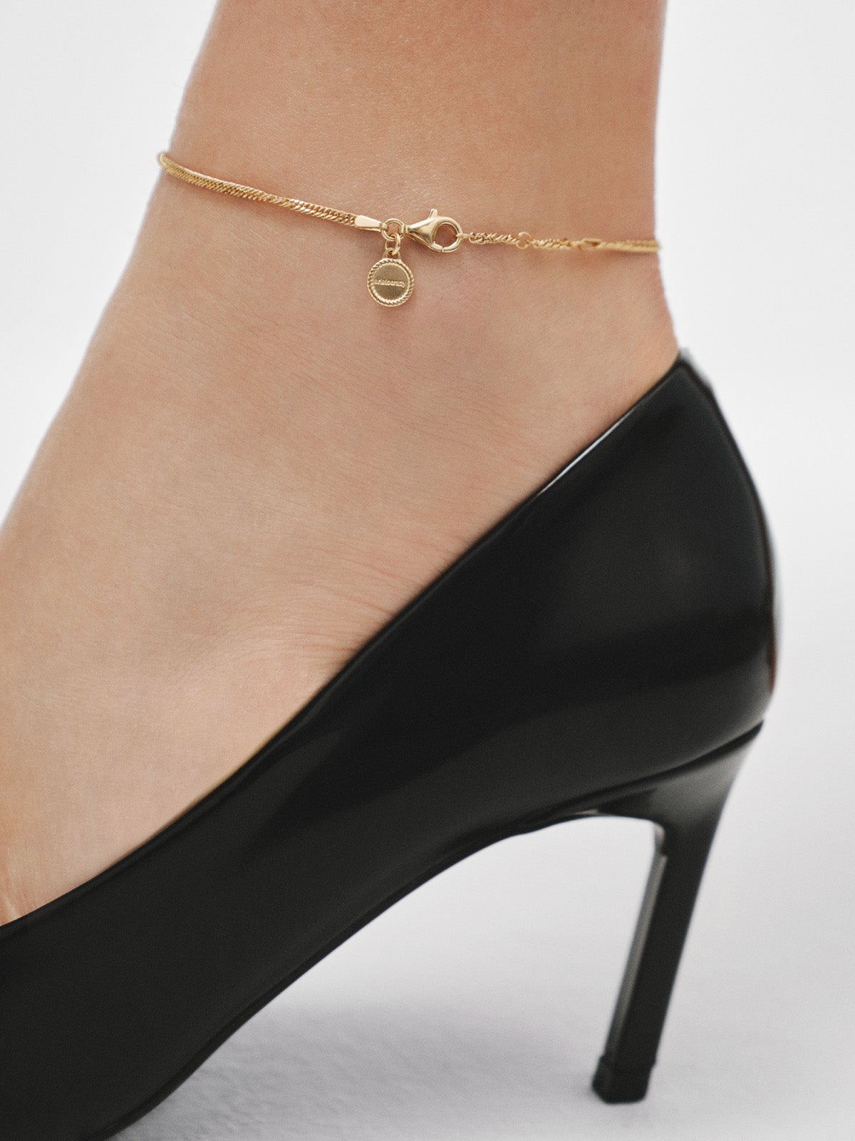 Pulsera tobillera de eslabones de plata 925 bañada en oro amarillo de 18K