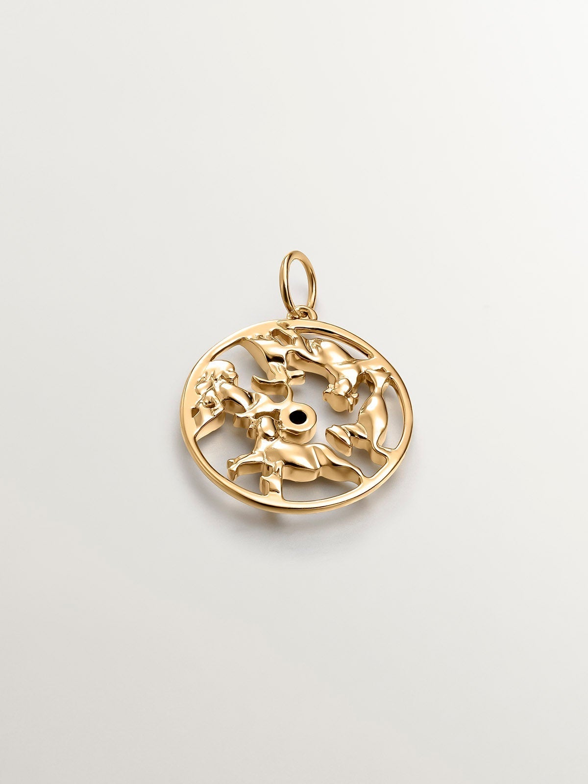 Charm de plata 925 bañada en oro amarillo de 18K con espinela negra y animales