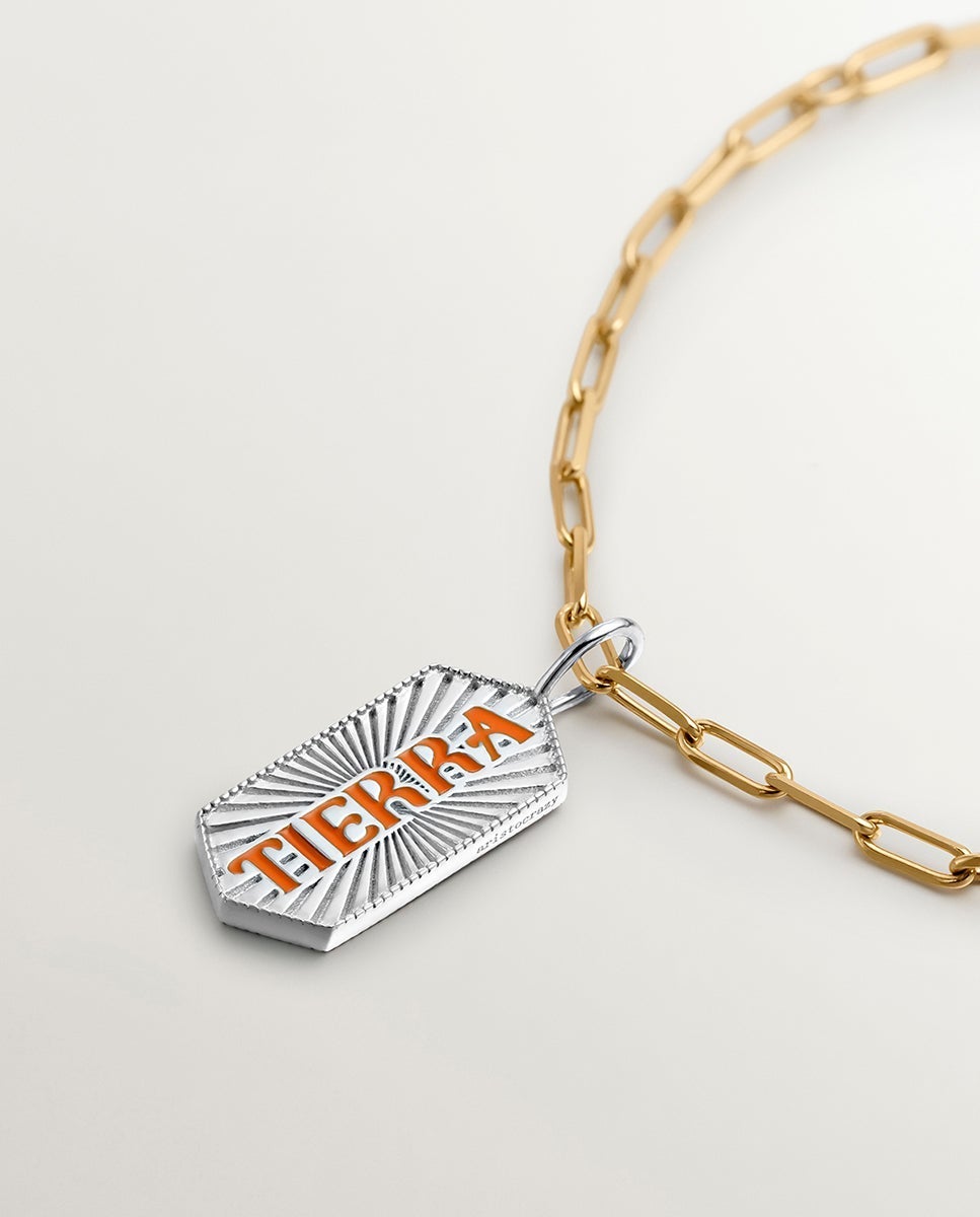 Charm de plata 925 Tierra con esmalte naranja