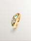 Anillo de plata 925 bañada en oro amarillo de 18K con cuarzo verde central y ónix verdes