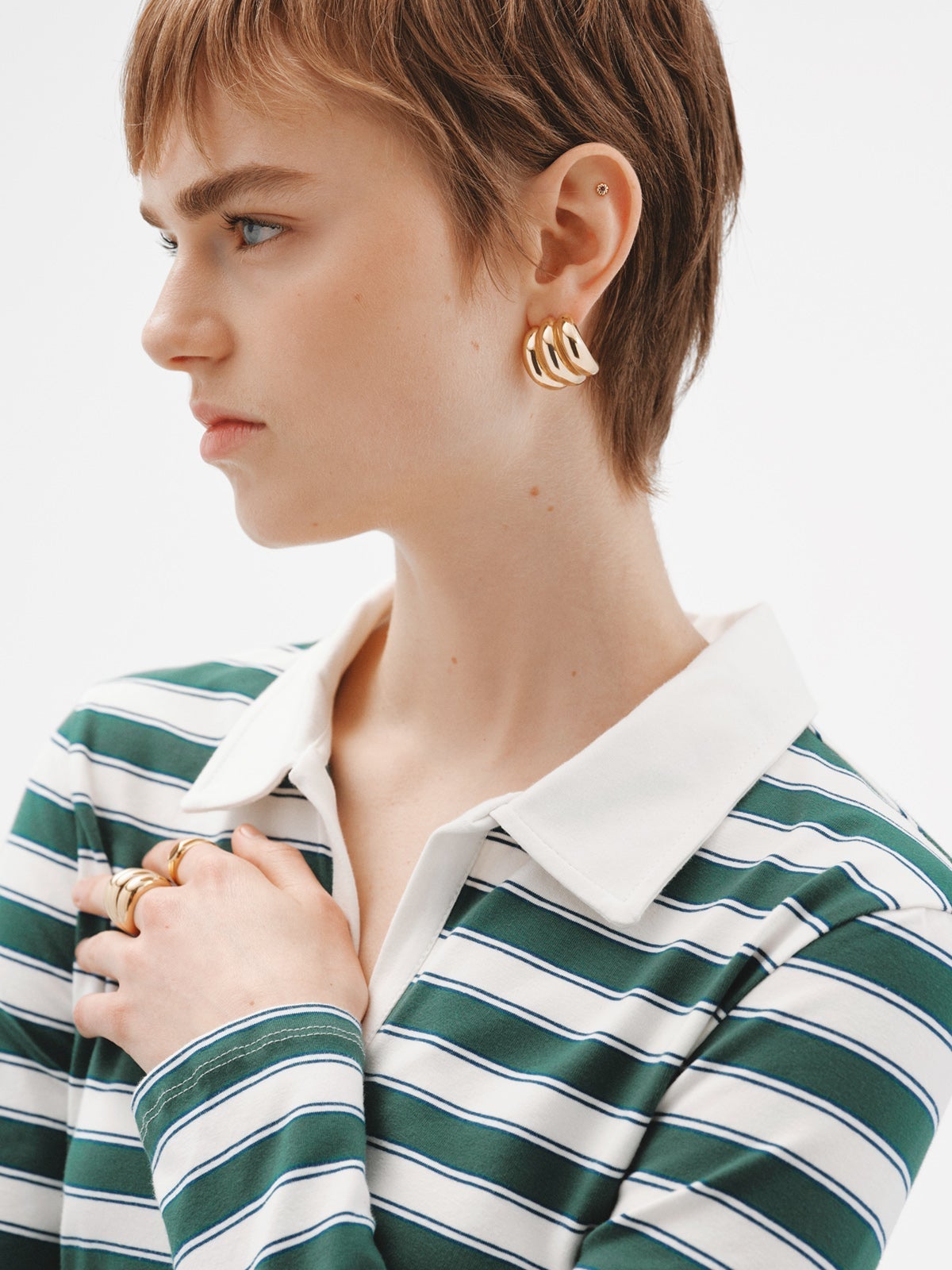 Pendientes de aro triple de plata 925 bañada en oro amarillo de 18K