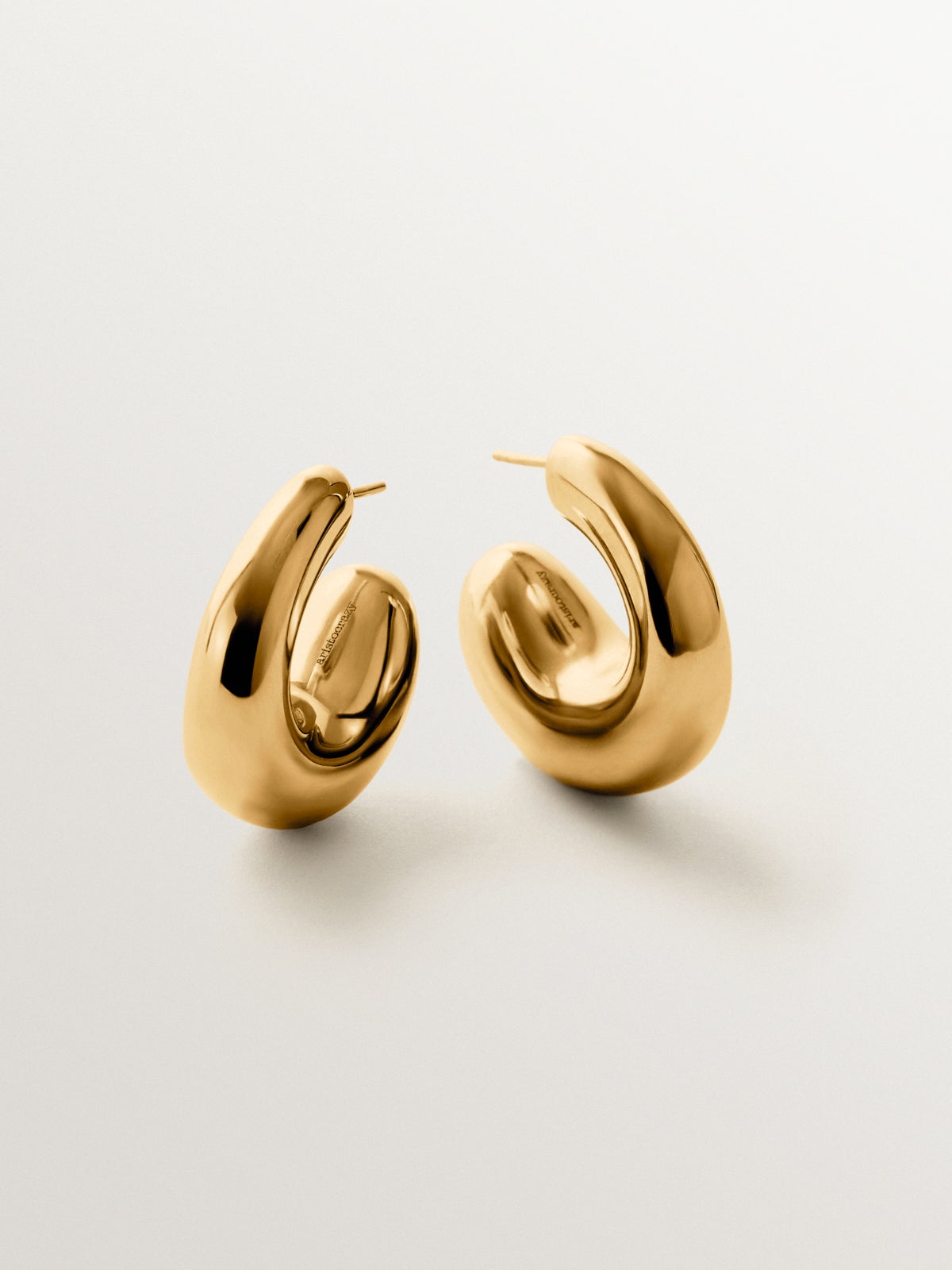 Pendientes gruesos de aro grandes de plata 925 bañada en oro de 18K