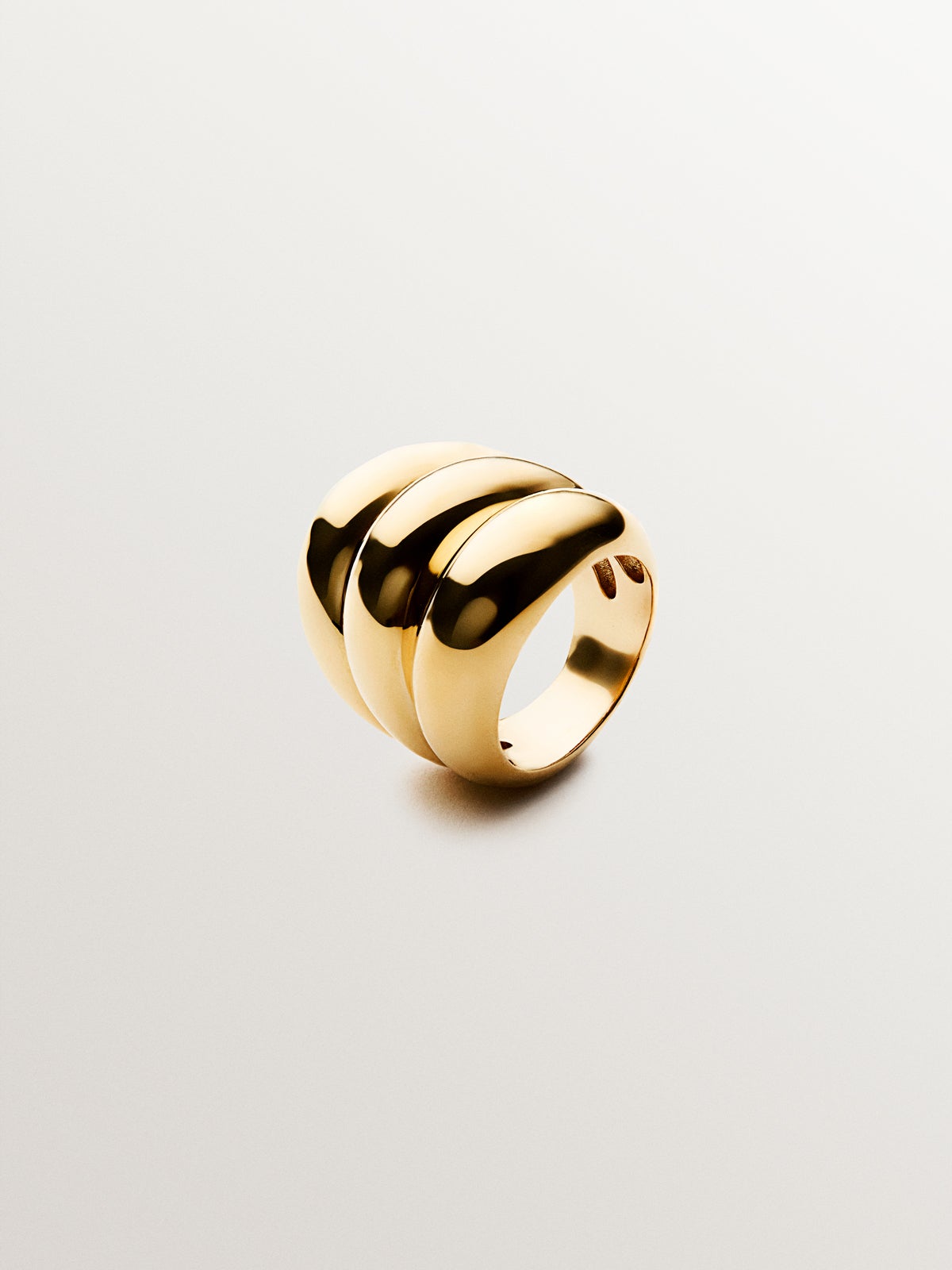 Anillo triple de plata 925 bañada en oro amarillo de 18K