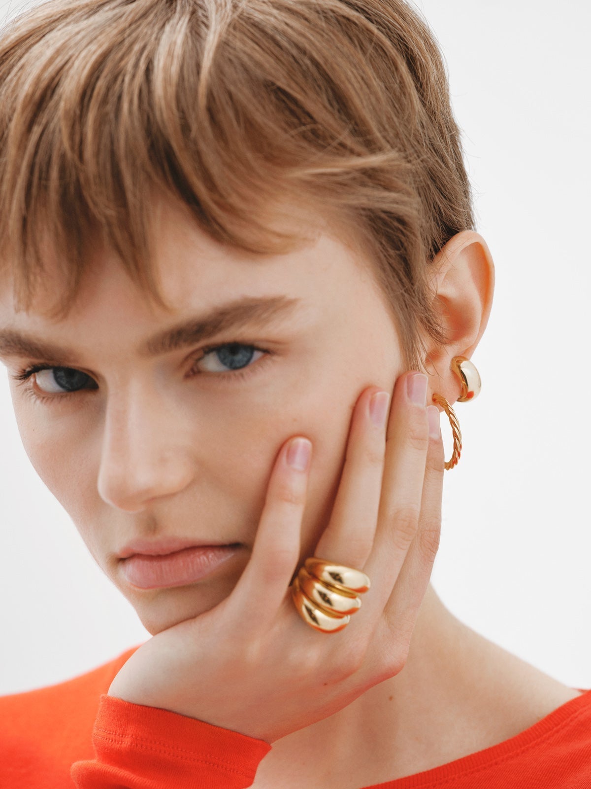 Anillo triple de plata 925 bañada en oro amarillo de 18K