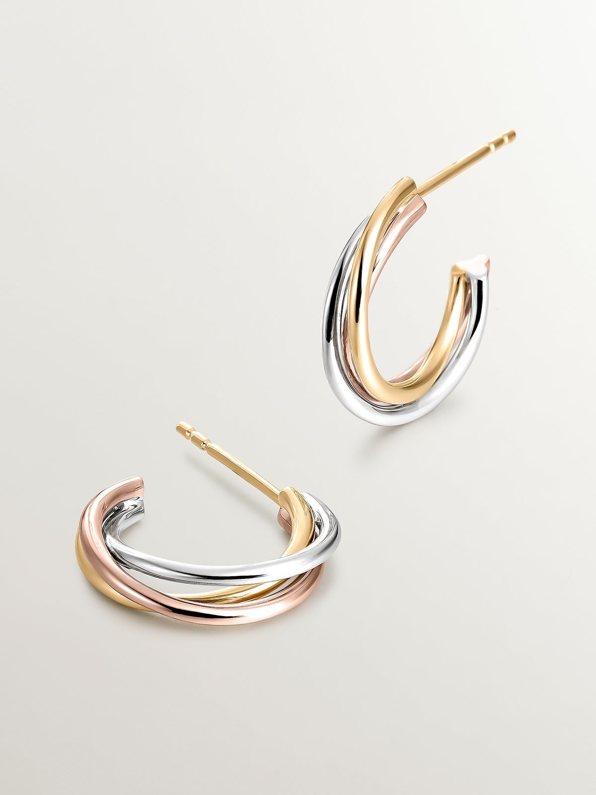 9K White, Yellow, and Rose Gold Triple Hoop Earrings Jewelry