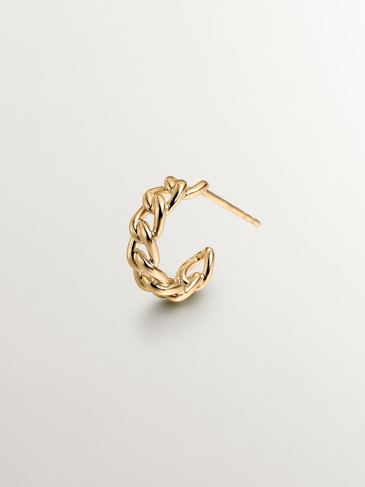 9K Yellow Gold Chain Textured Single Hoop Earring Jewelry