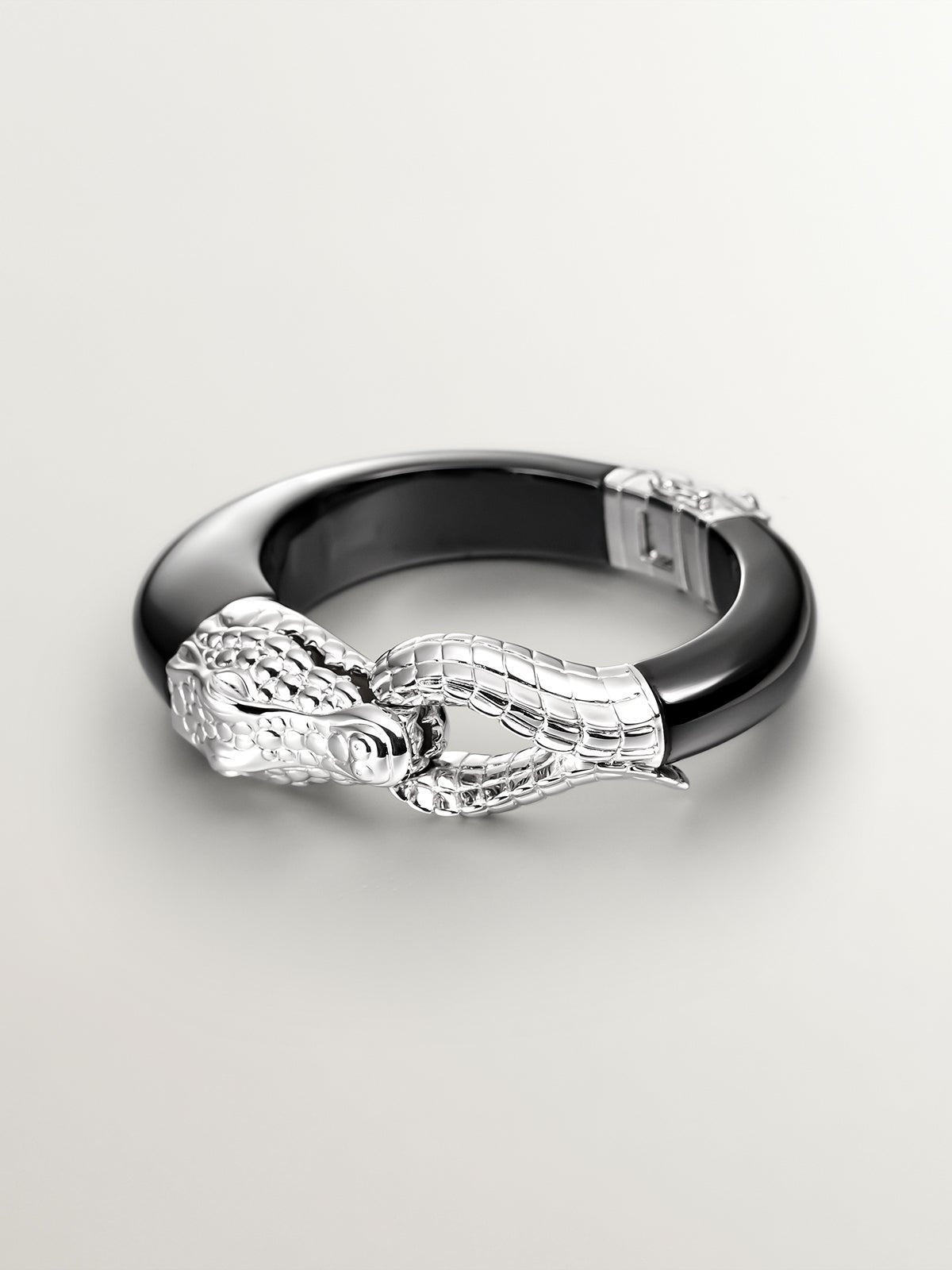 925 silver rigid bracelet and black crocodile -shaped | Jewelry