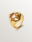 Anillo de plata 925 bañada en oro amarillo de 18K con rodolitas moradas, topacios blancos y en forma de corazón