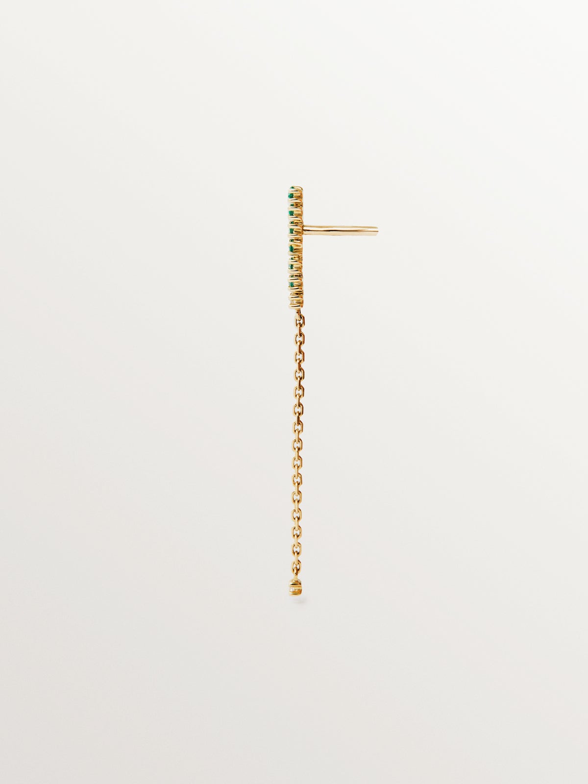 Pendiente largo individual de oro amarillo de 9K con esmeraldas y diamantes