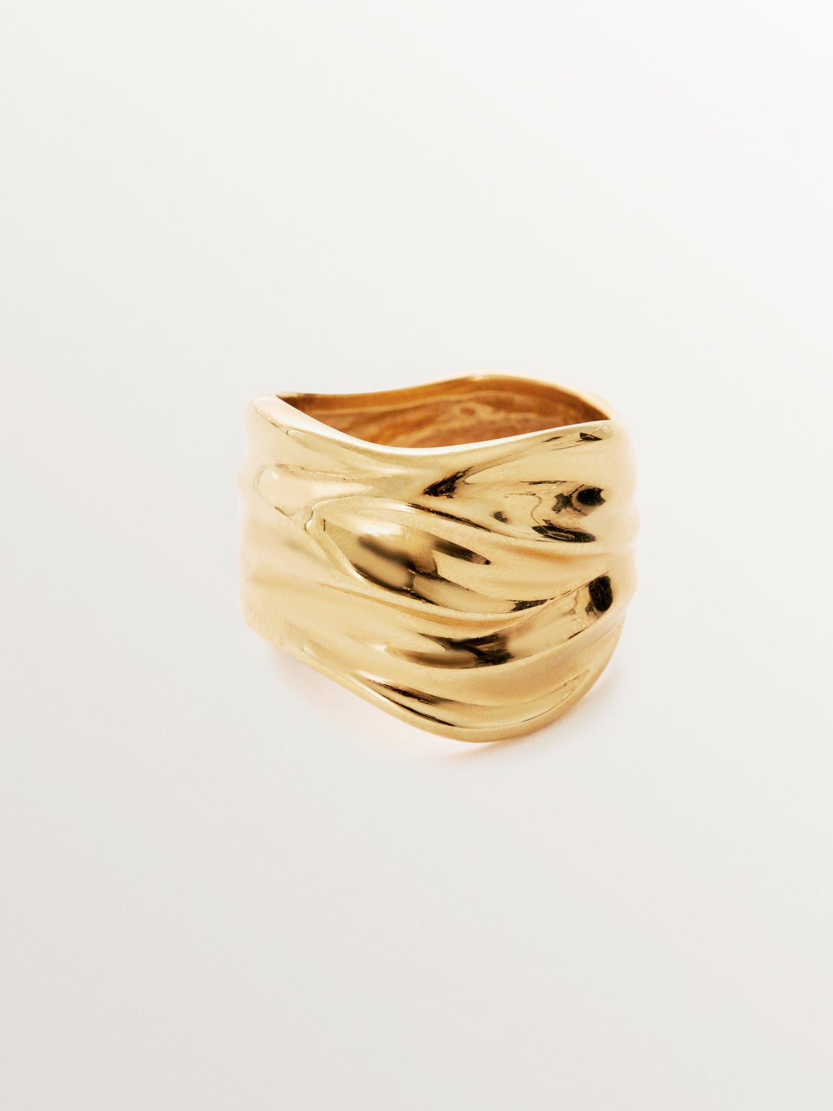 Anillo ancho de plata 925 bañada en oro amarillo de 18K