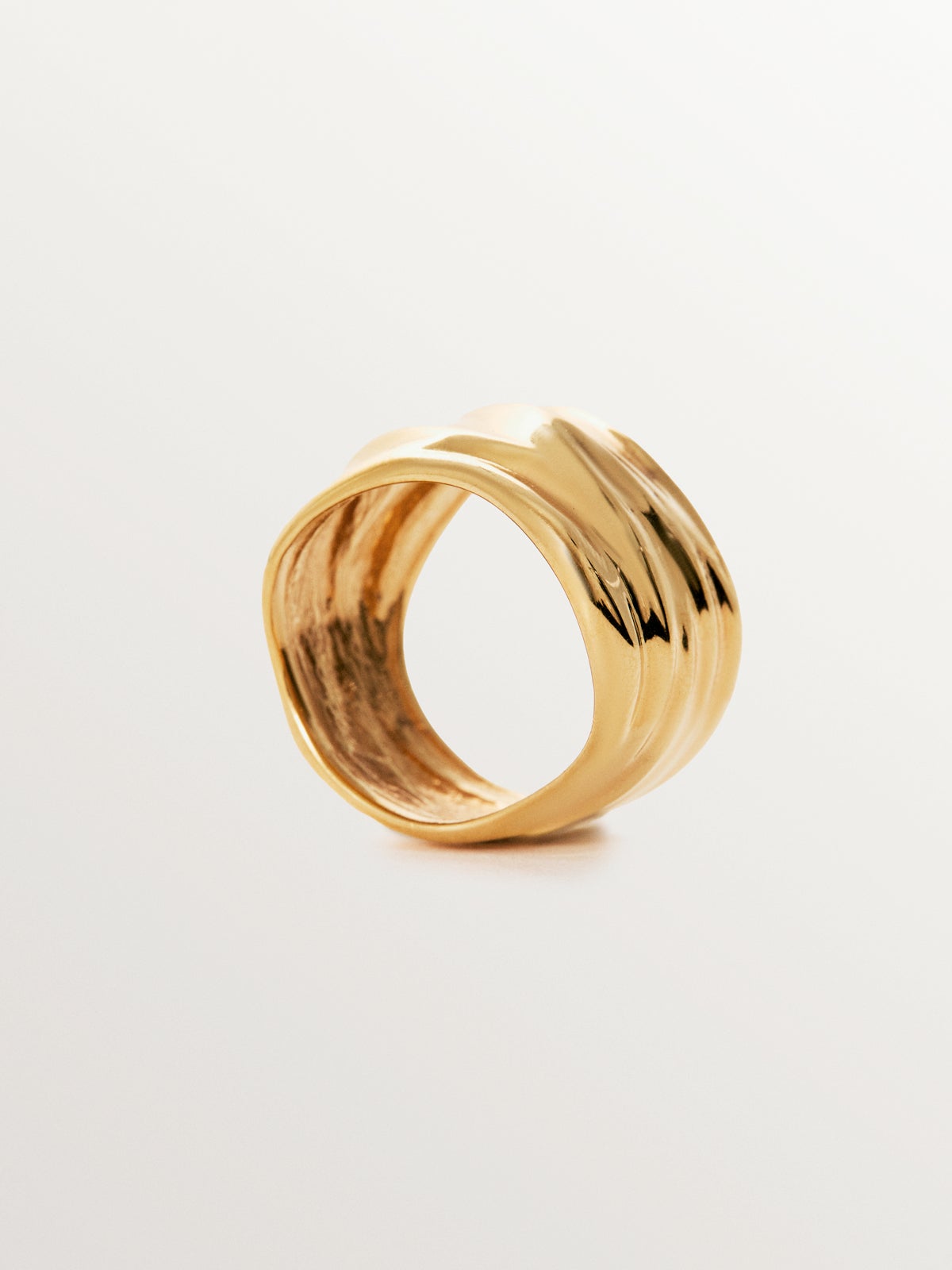 Anillo ancho de plata 925 bañada en oro amarillo de 18K