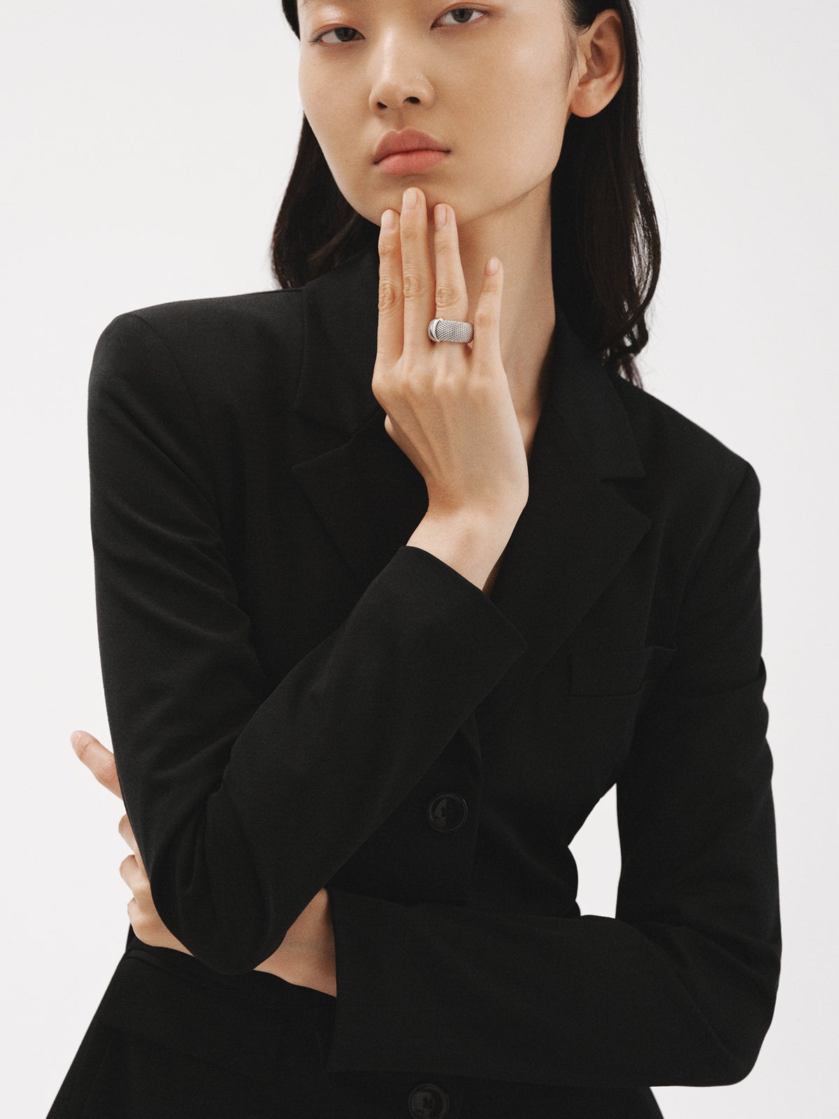 Anillo rígido de plata 925 con malla