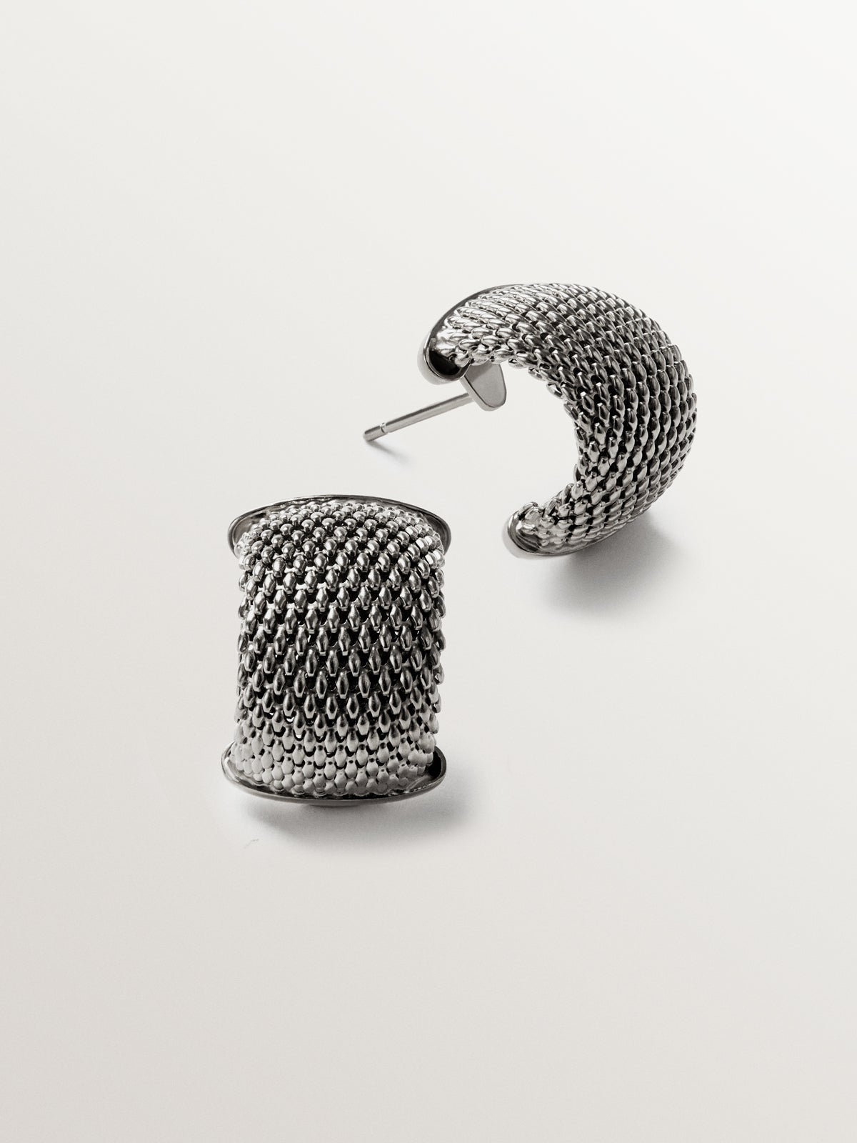 Pendientes de aro de plata 925 con malla