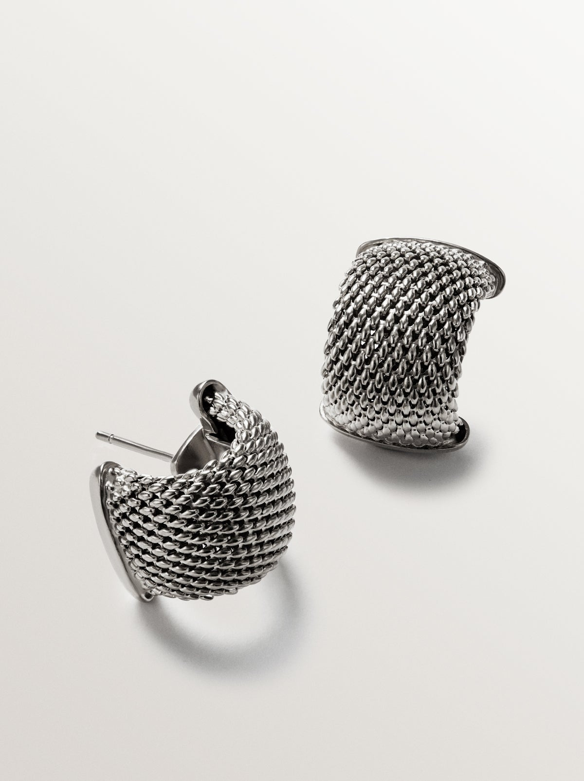 Pendientes de aro de plata 925 con malla