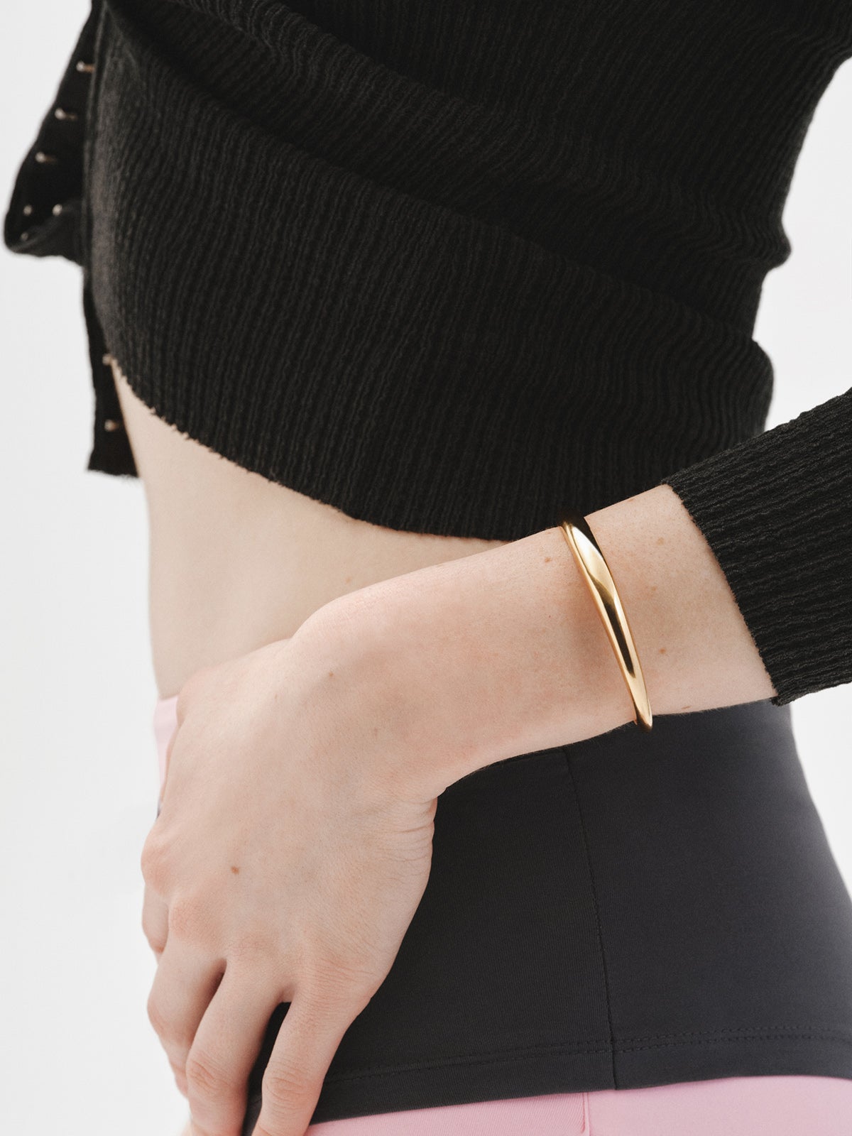 Pulsera rígida de plata 925 bañada en oro amarillo de 18K