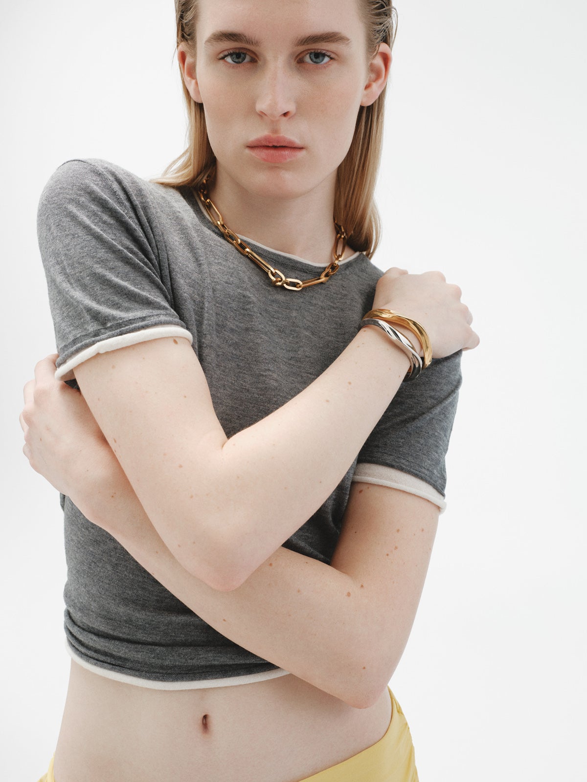 Collar de cadena con eslabones de plata 925 bañada en oro amarillo de 18K