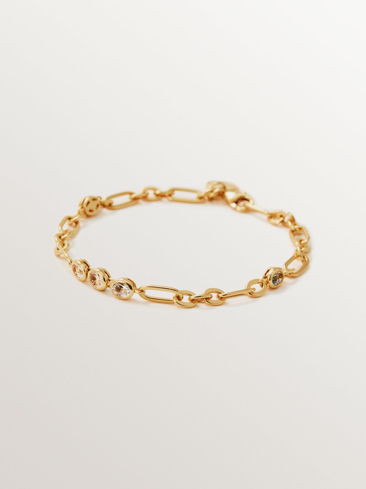 Pulsera de cadena de plata 925 bañada en oro amarillo de 18K con topacios blancos