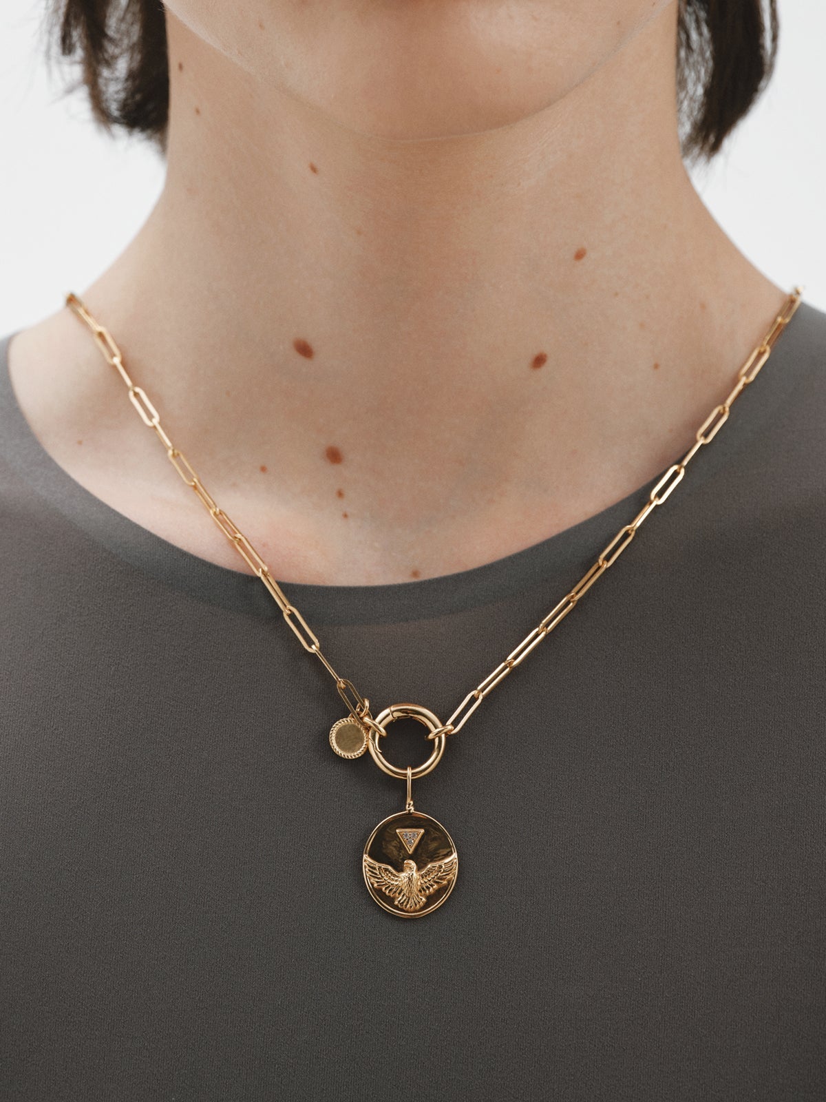 Charm de plata 925 bañada en oro amarillo de 18K con topacios blancos y motivo de pájaro