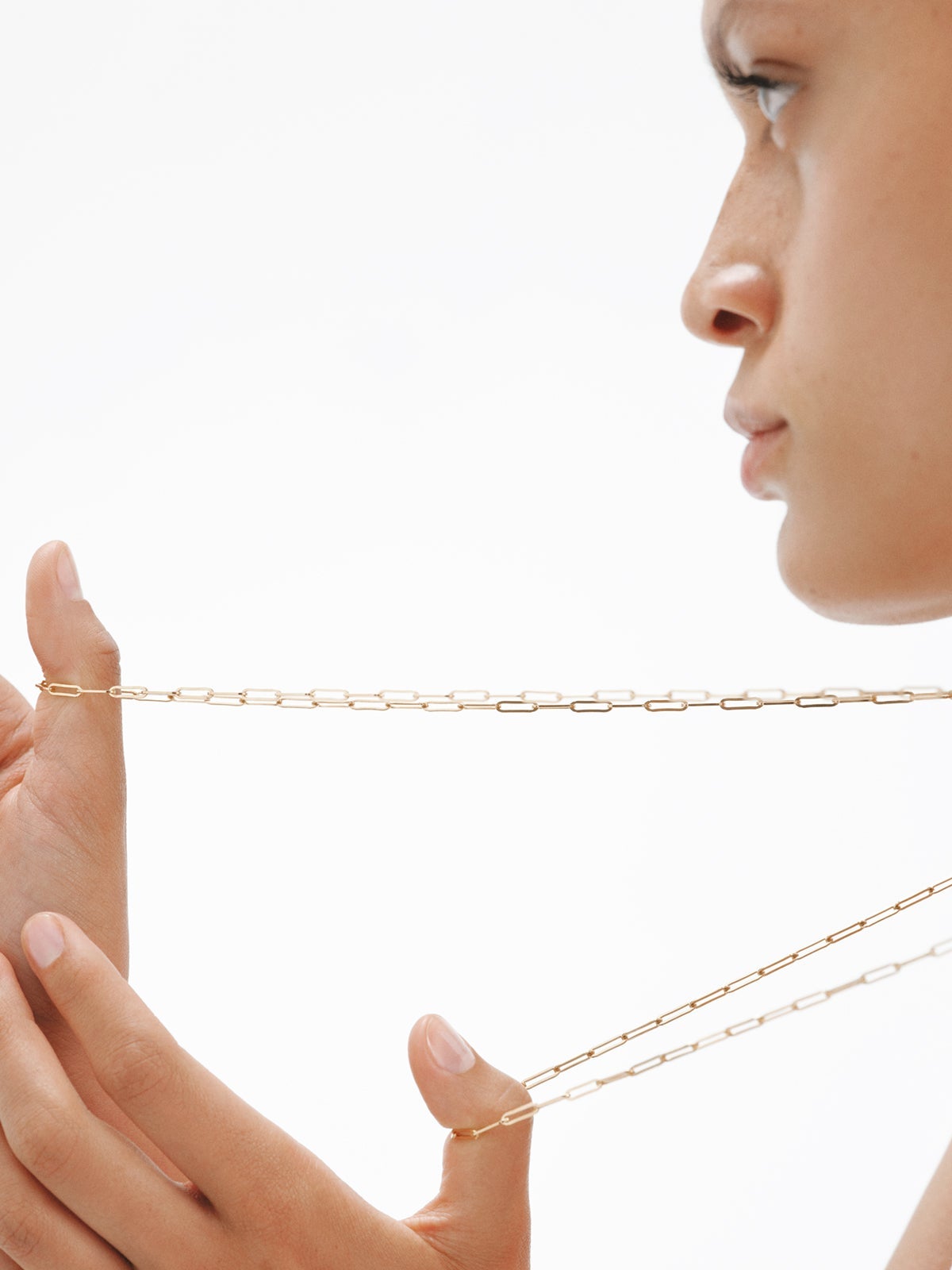 Cadena eslabón rectangular 65 cm de plata 925 bañada en oro de 18K