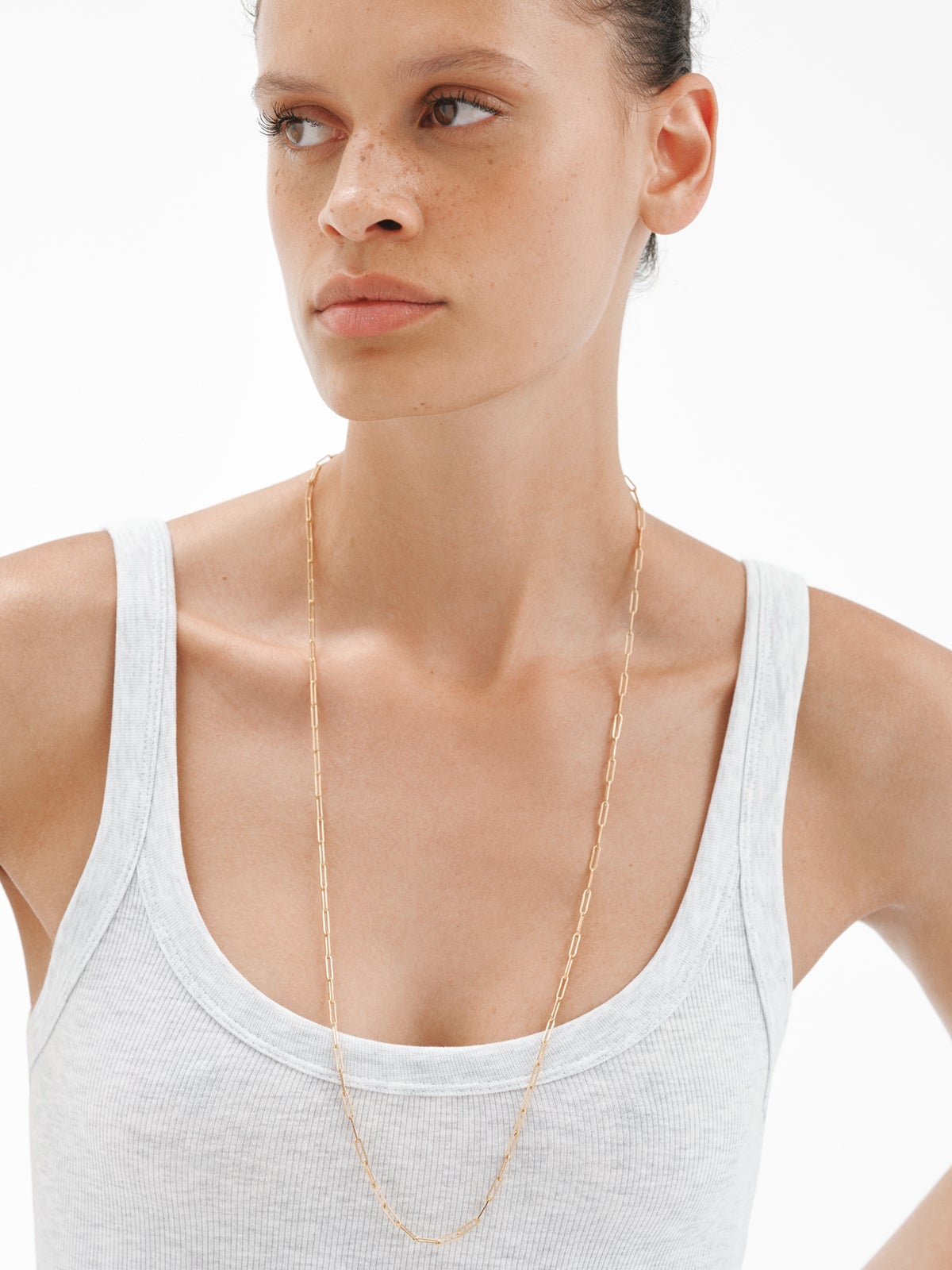 Cadena eslabón rectangular 80 cm de plata 925 bañada en oro de 18K