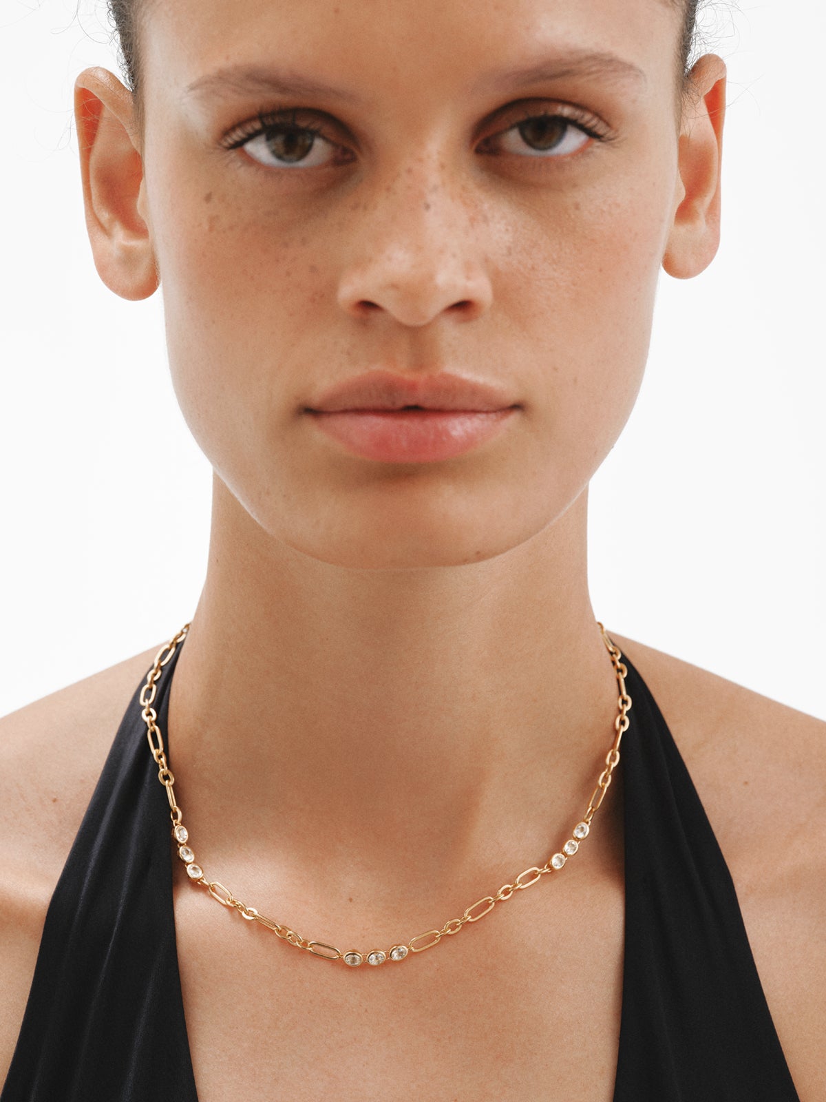 Collar de plata 925 bañada en oro amarillo de 18K con topacios blancos