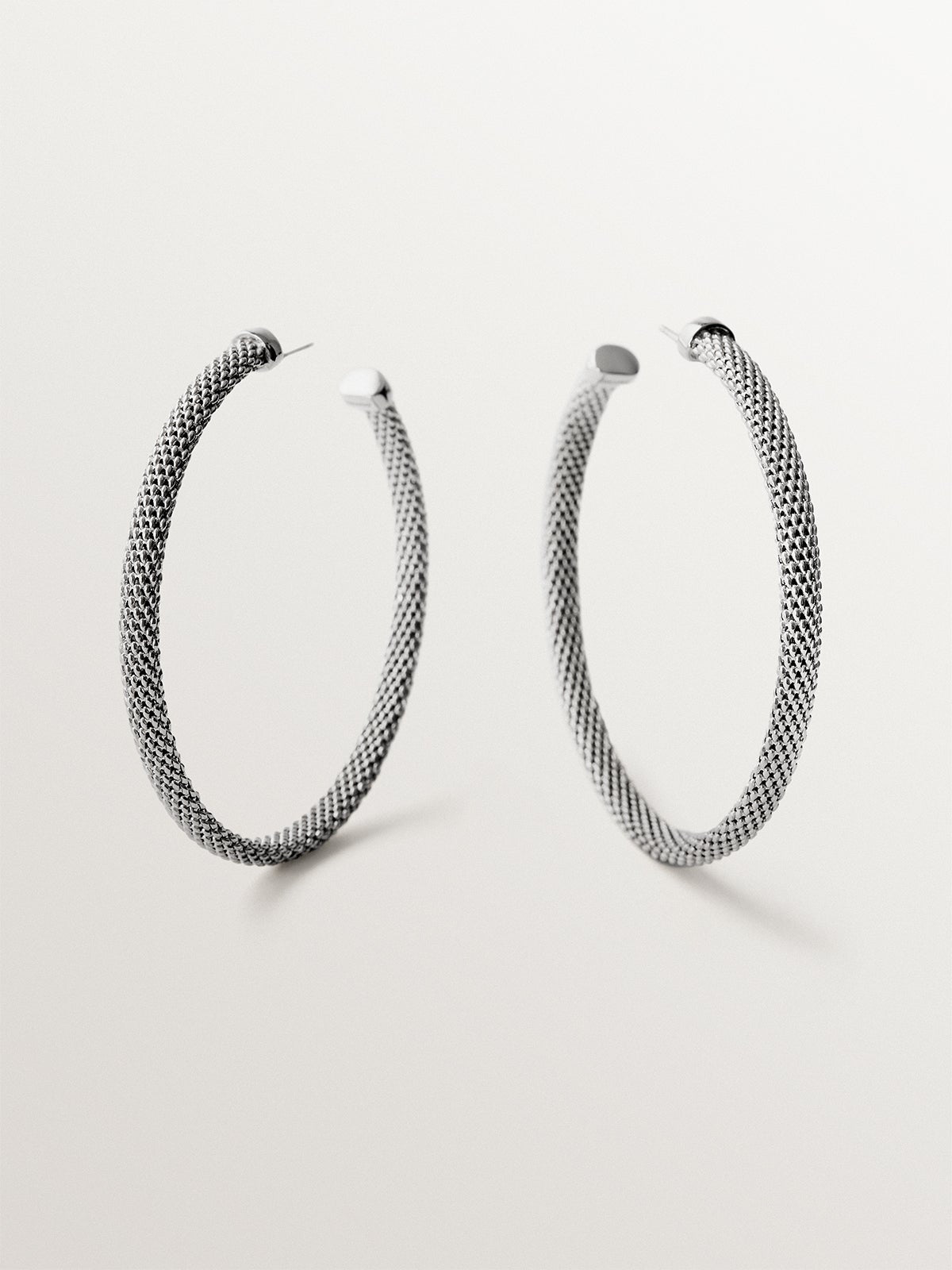 Pendientes grandes de plata 925 con textura de malla