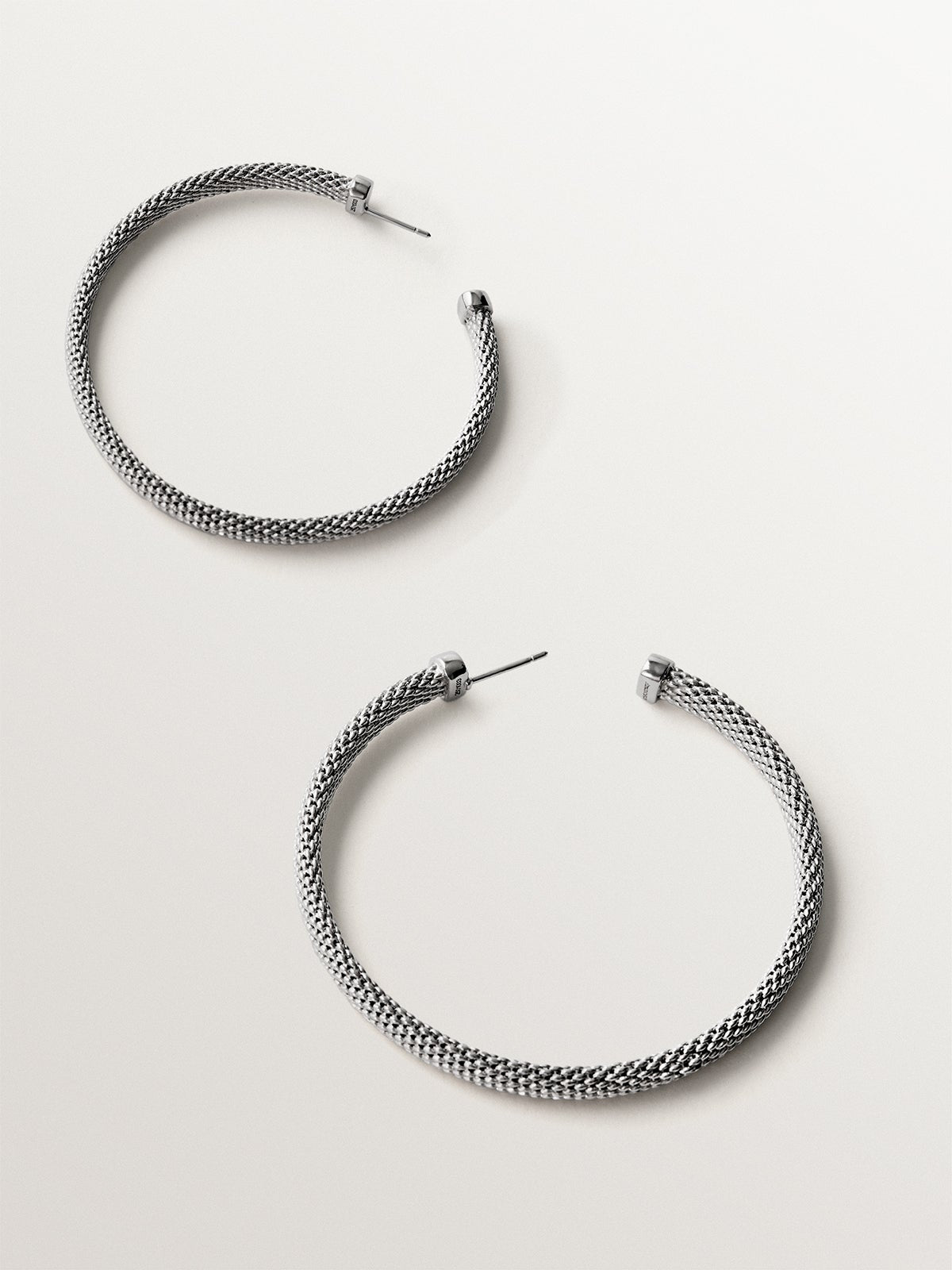 Pendientes grandes de plata 925 con textura de malla