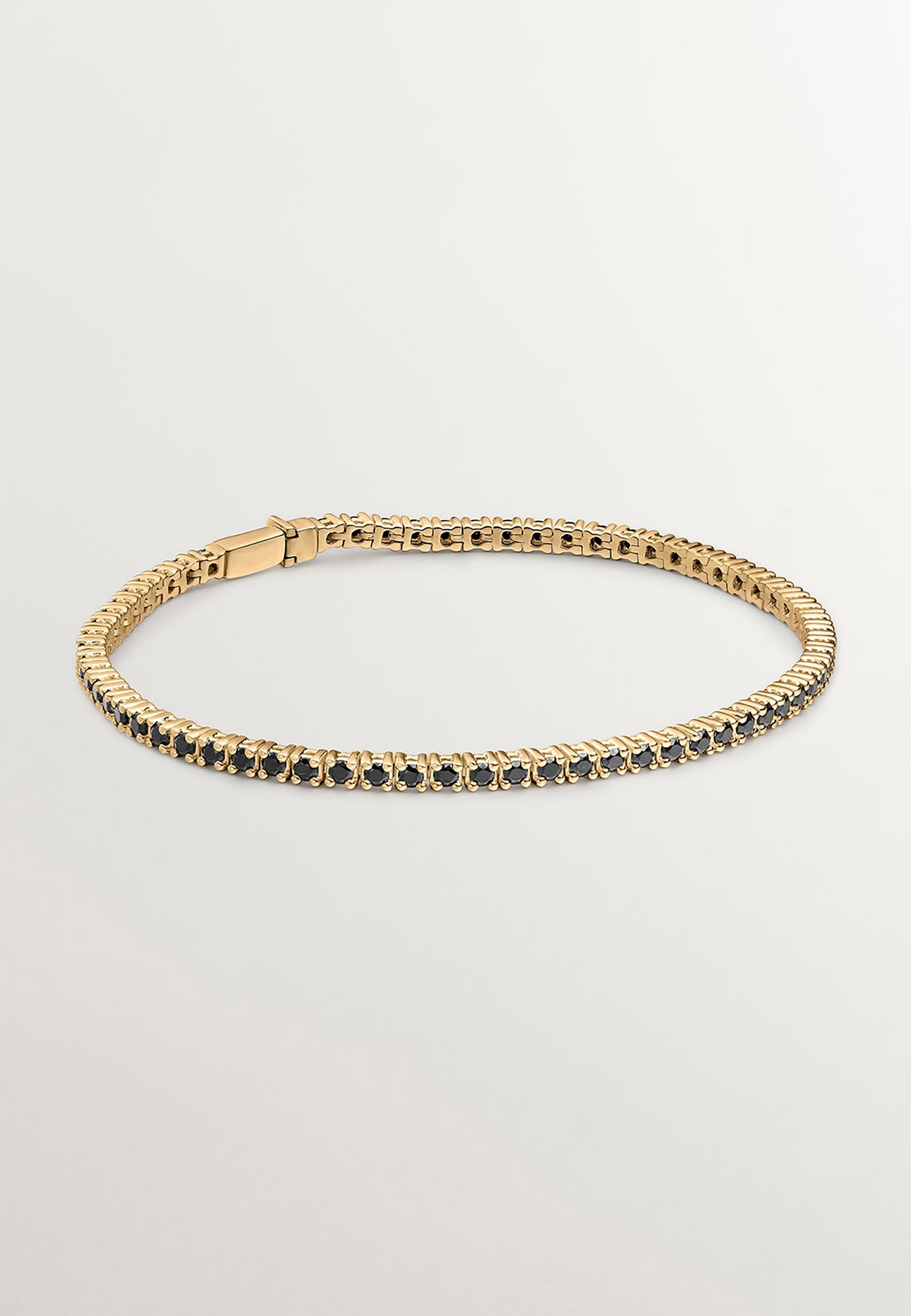 Pulsera de plata 925 bañada en oro amarillo de 18K con espinelas negras