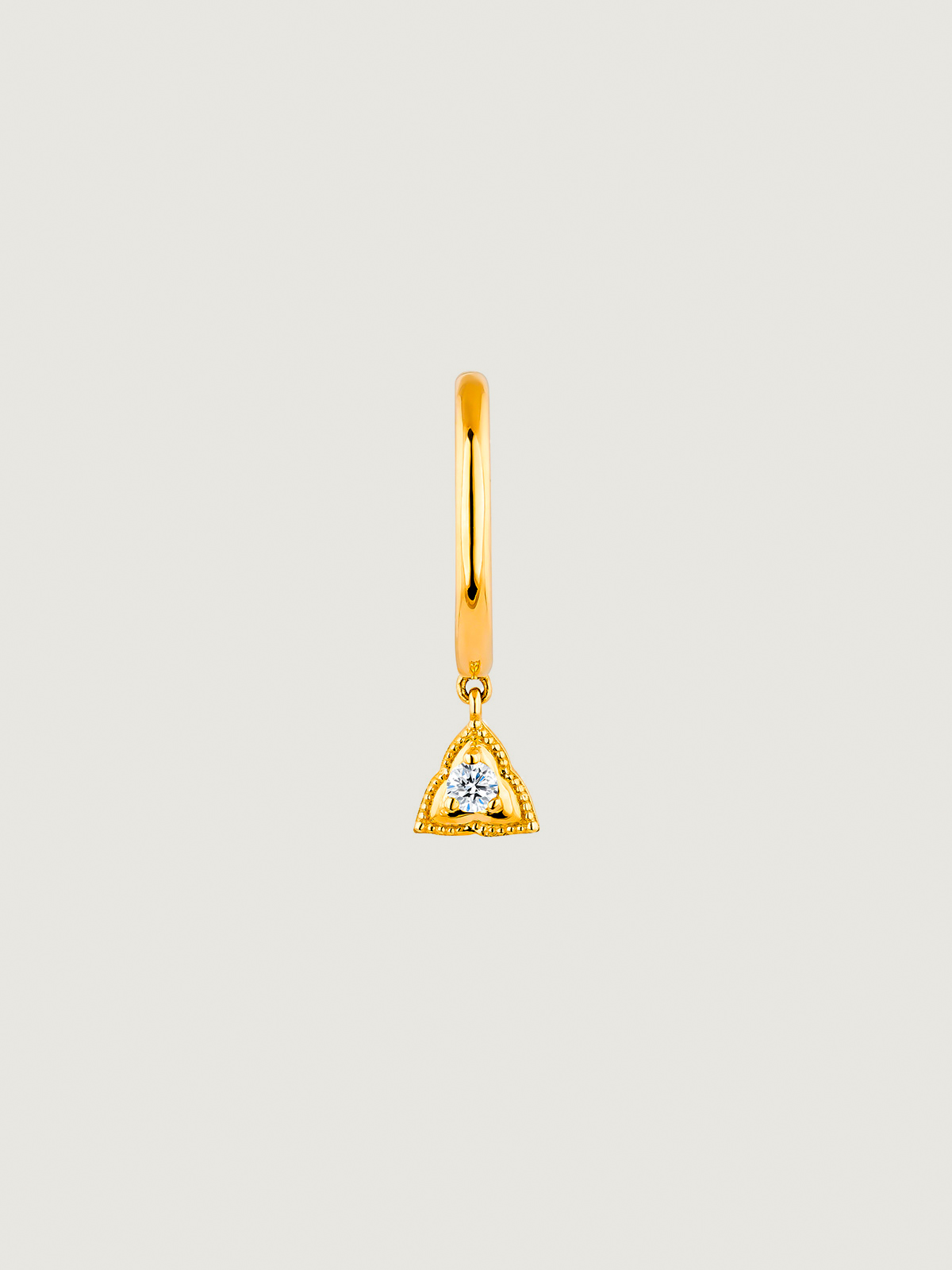 Boucle d'oreille individuelle en anneau d'or jaune 9K avec triangle et topaze blanche