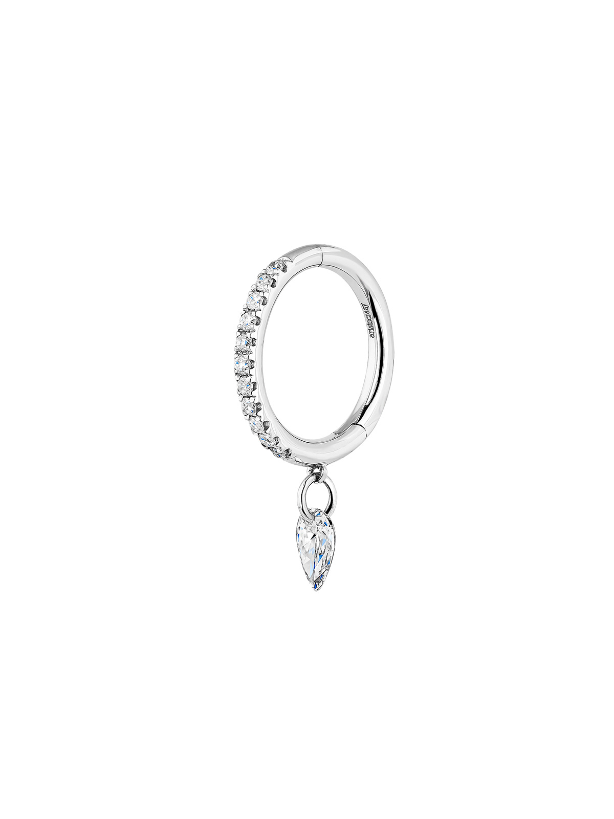 Individual small hoop earring made of 18K white gold with diamonds.