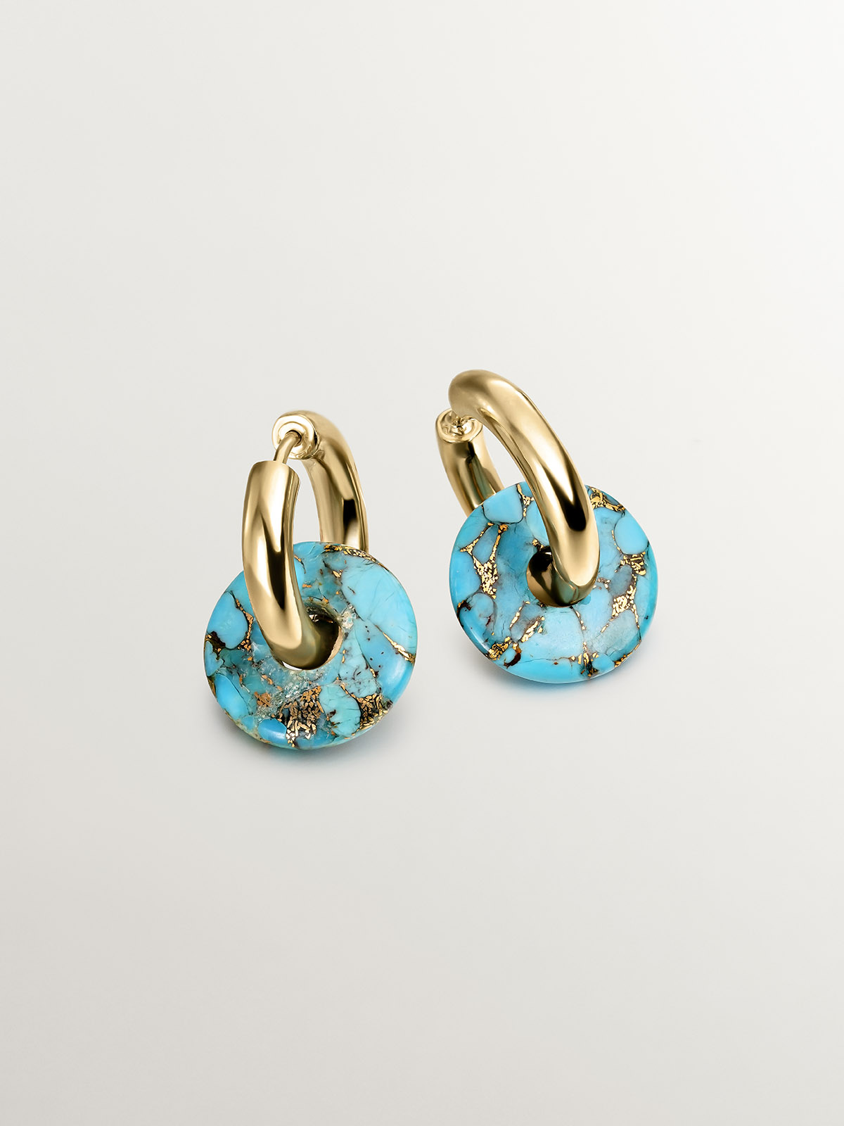 925 Silver hoop earrings bathed in 18K yellow gold with turquoise