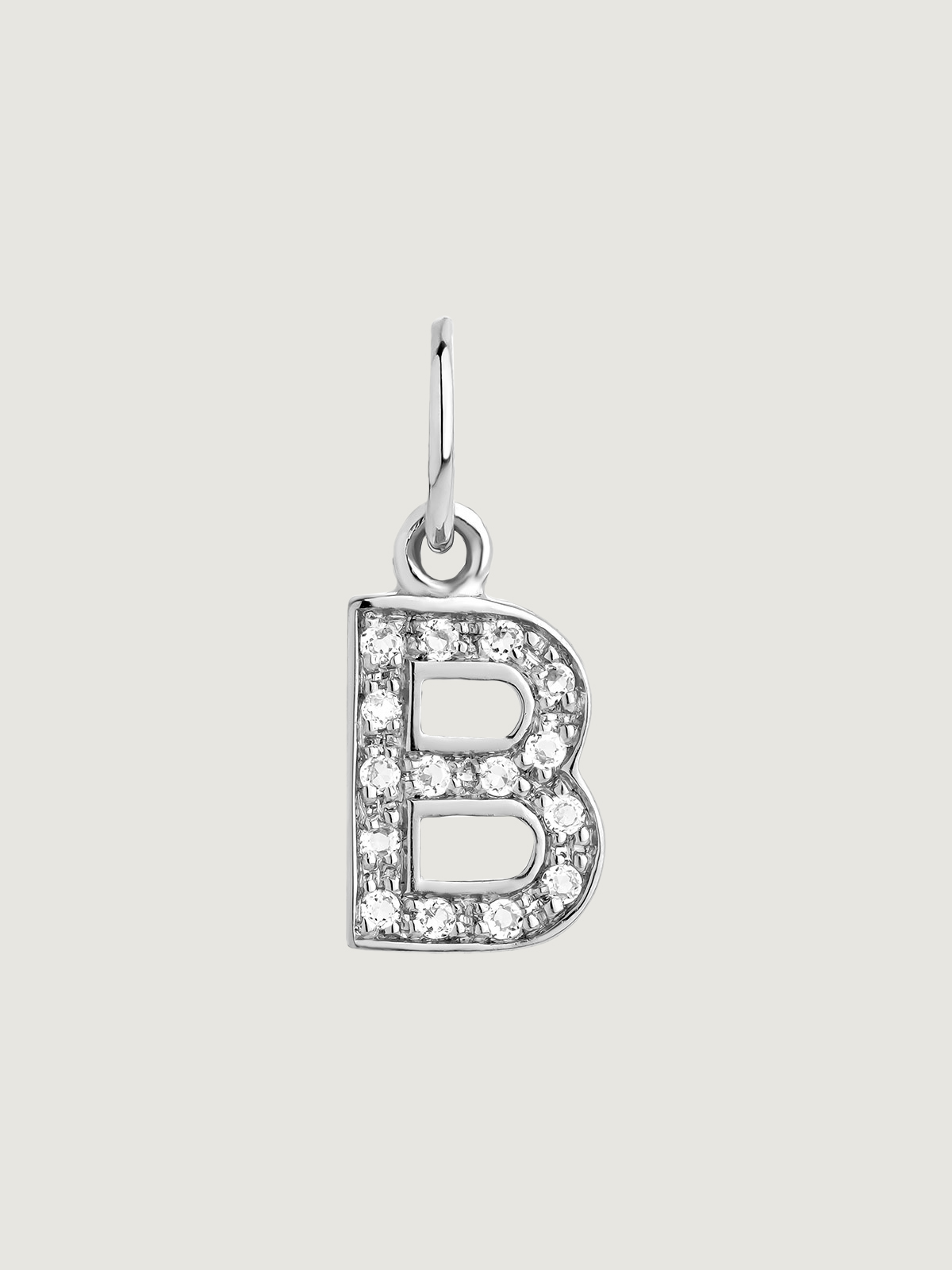 925 Silver Charm with White Topaz Initial B