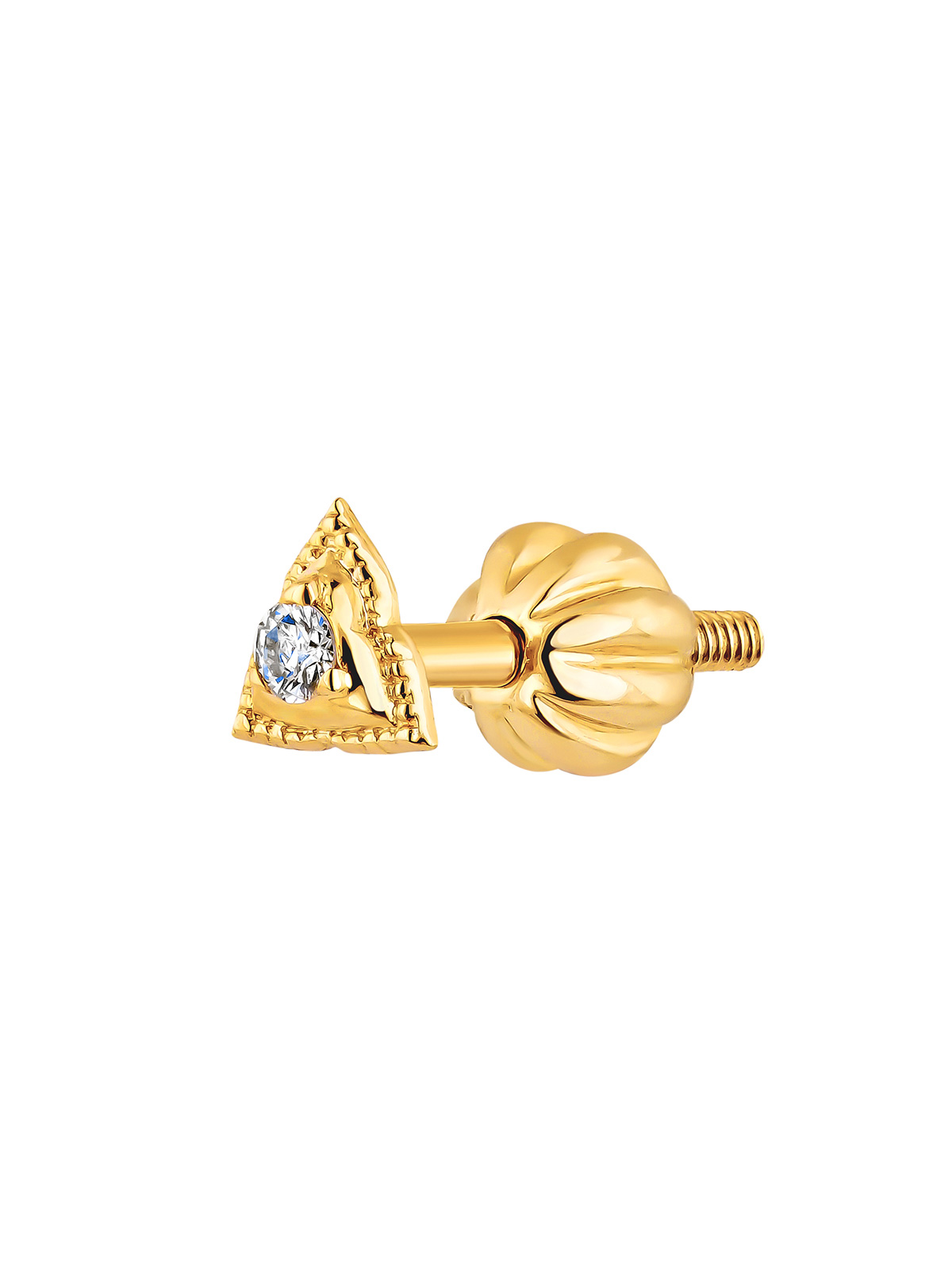 Boucle d'oreille individuelle en or jaune 9K avec diamant et forme de triangle.