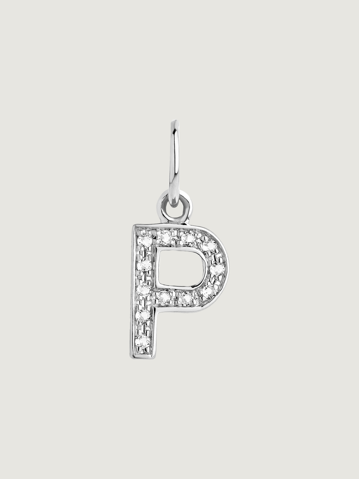 925 Silver Charm with White Topaz initial P