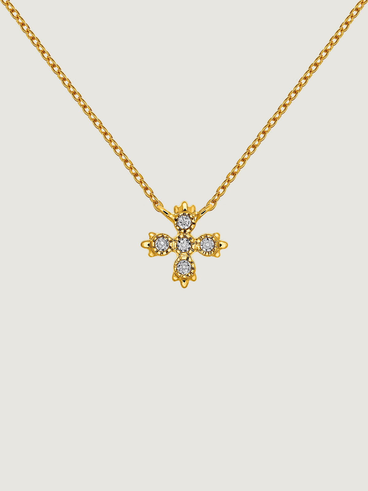 Pendentif en or jaune 18K avec croix de diamants