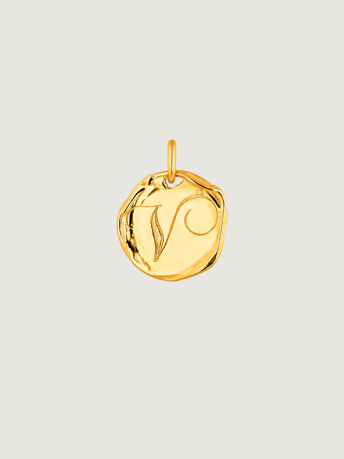 Handcrafted charm made from 925 silver, coated in 18K yellow gold with the initial 'V'