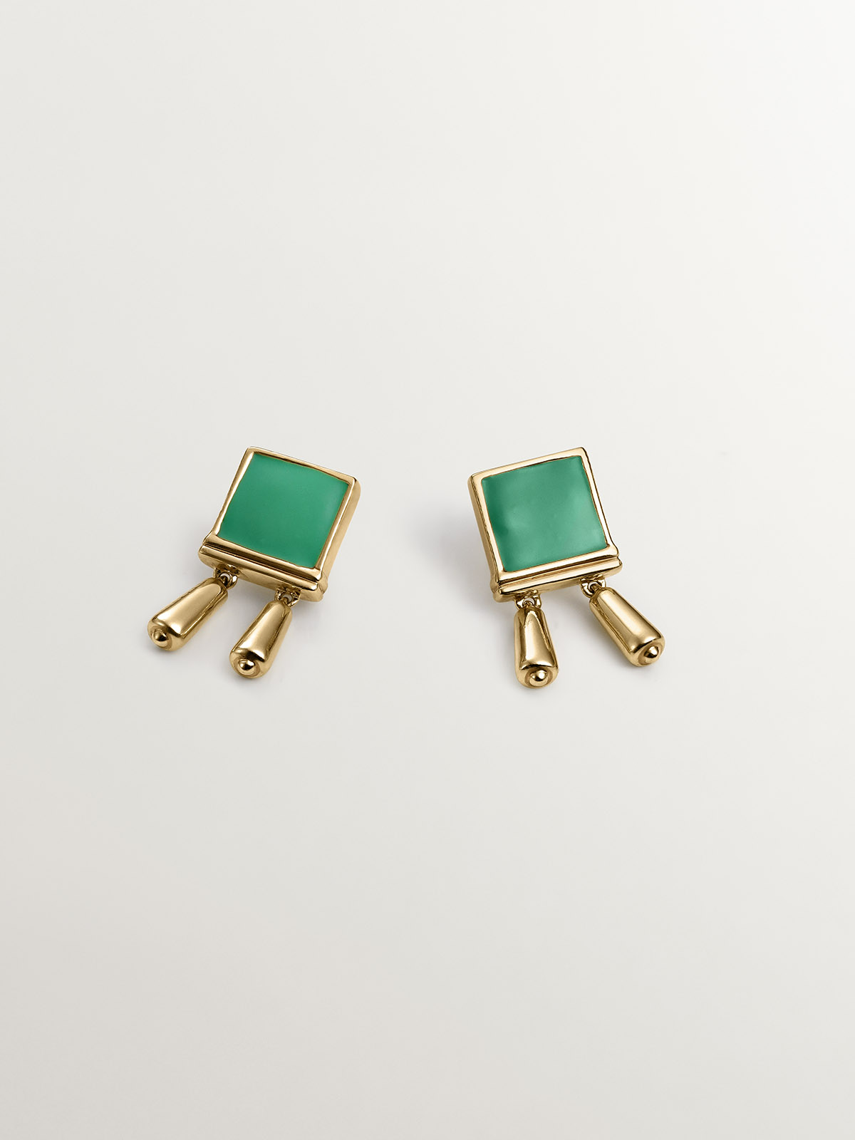 18K yellow gold plated 925 sterling silver earrings with green enamel