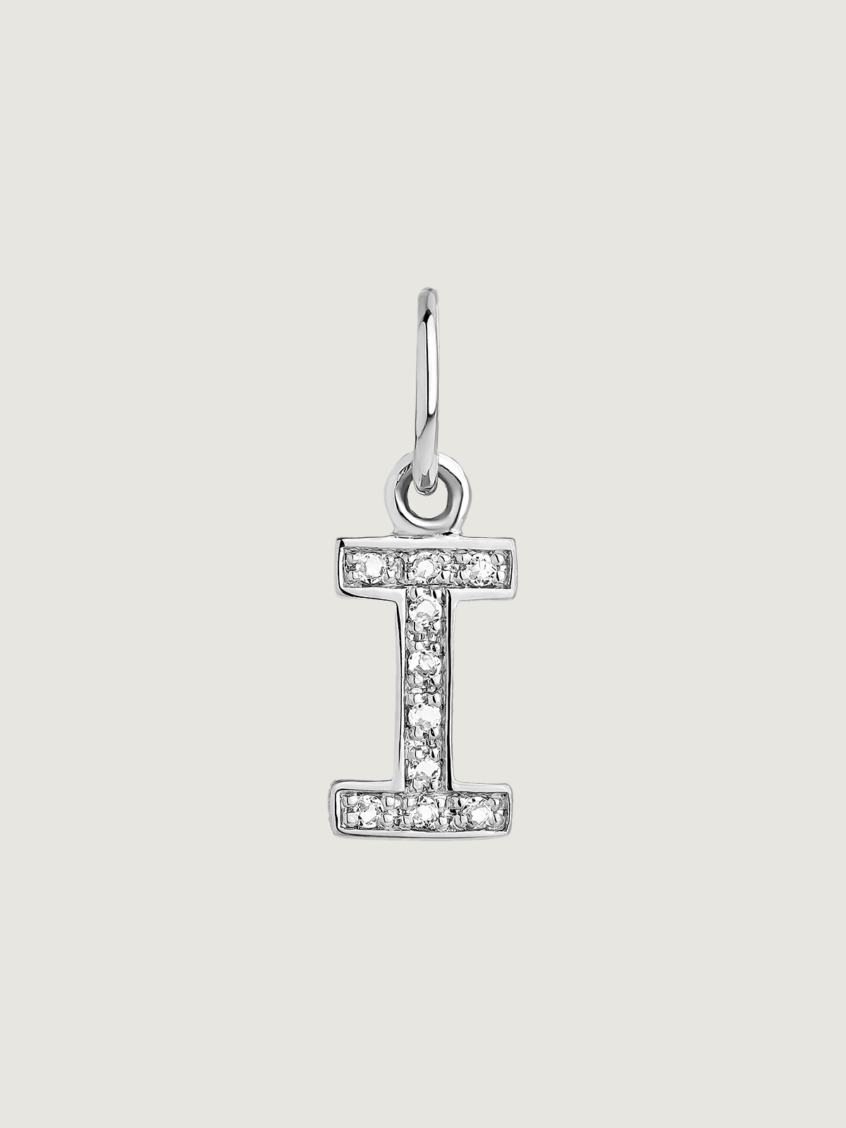 925 Silver Charm with White Topaz Initial I