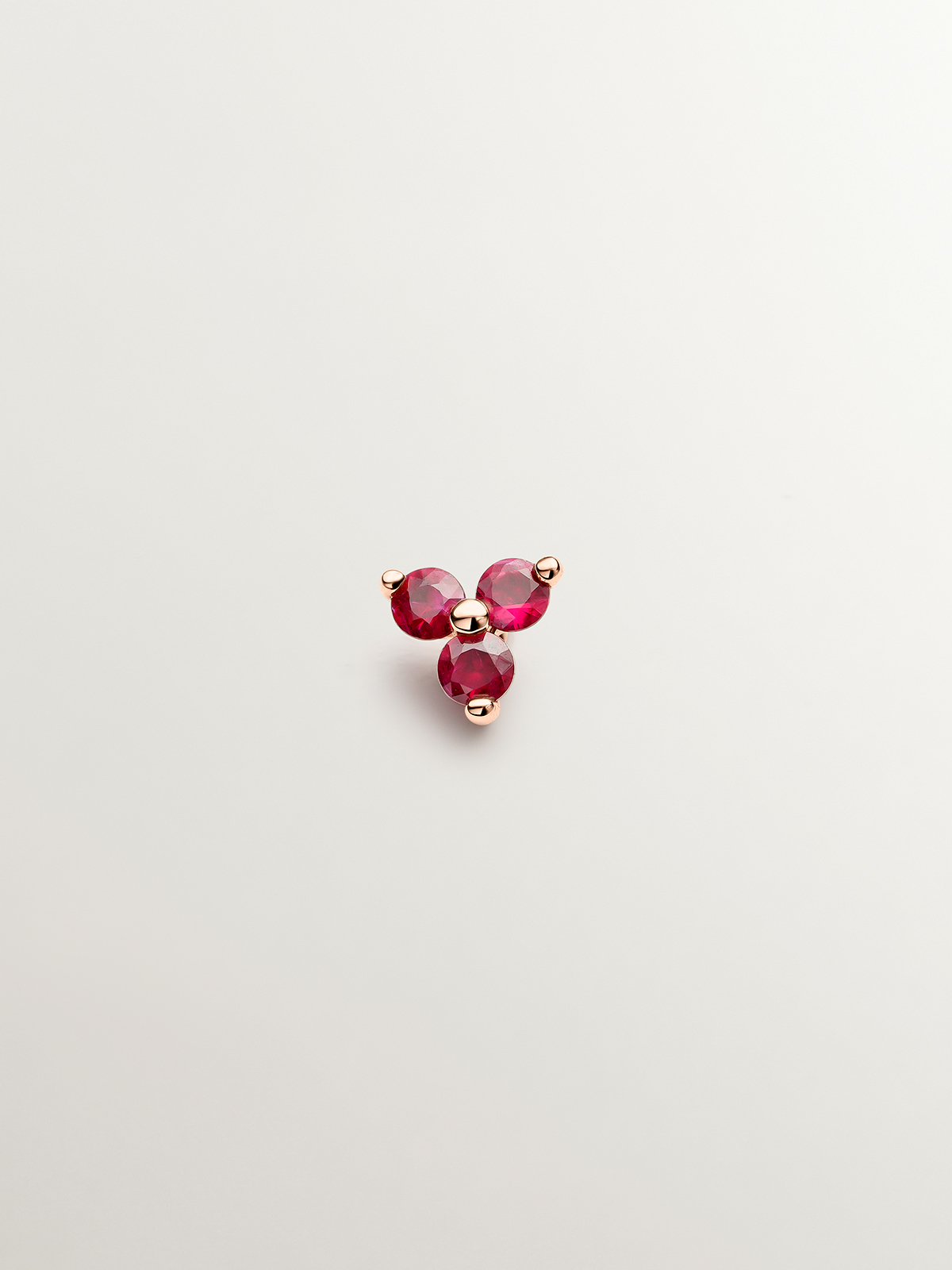 Boucle d'oreille individuelle en or rose 9K avec rubis