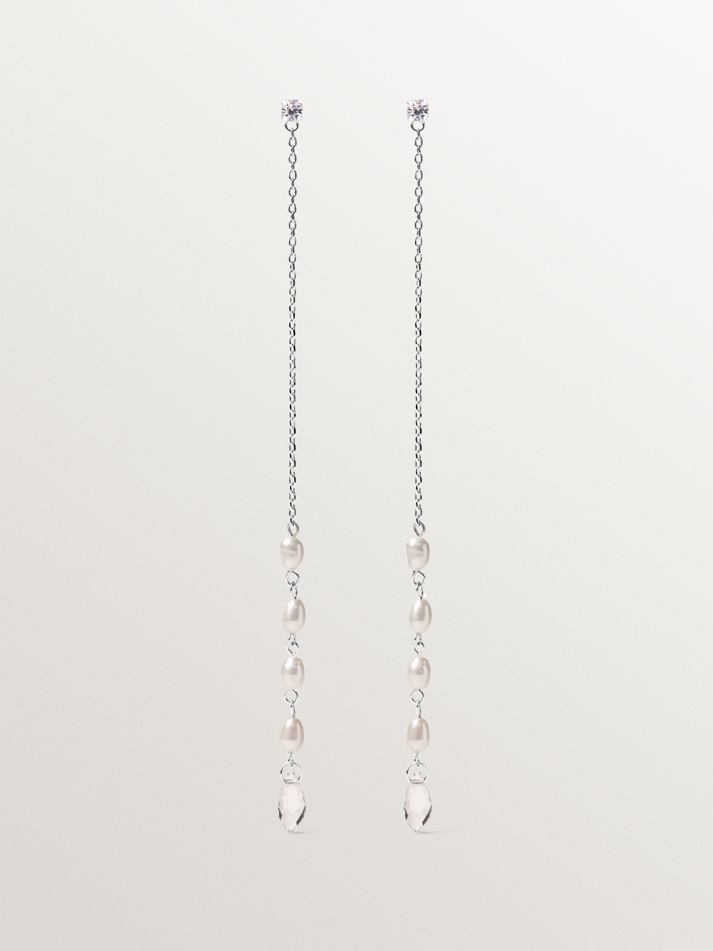Pendientes largos con perlas barrocas y cristales