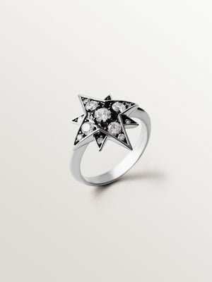 Anillo bicolor con cristales en forma de estrella