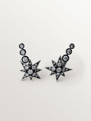Pendientes trepadores bicolor con cristales en forma de estrella