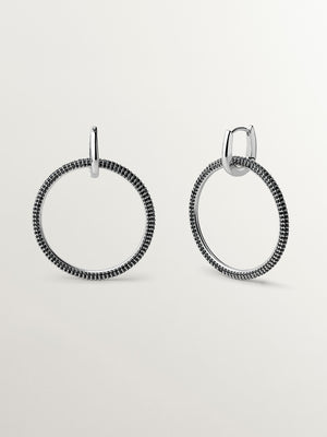 Pendientes de aro doble con cristales negros