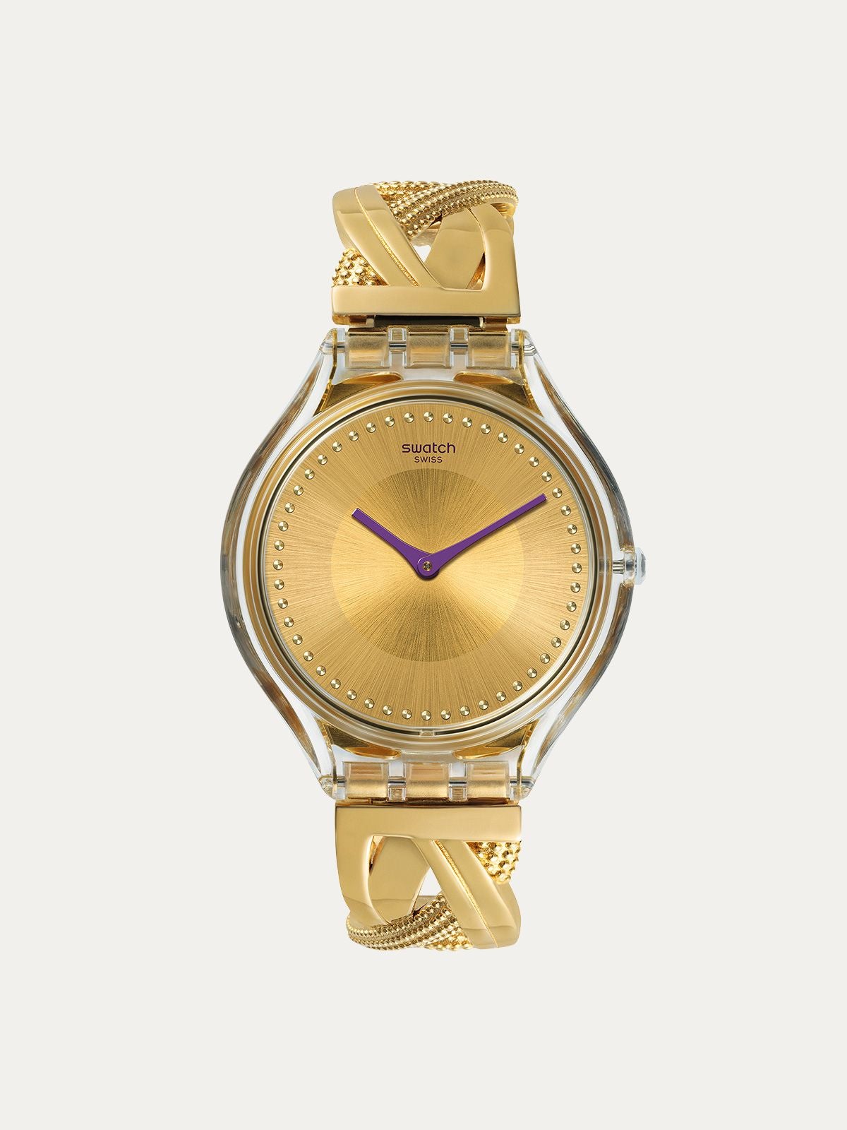 Reloj de camaleón con brazalete de plata bañada en oro de 18KT y caja de acero.