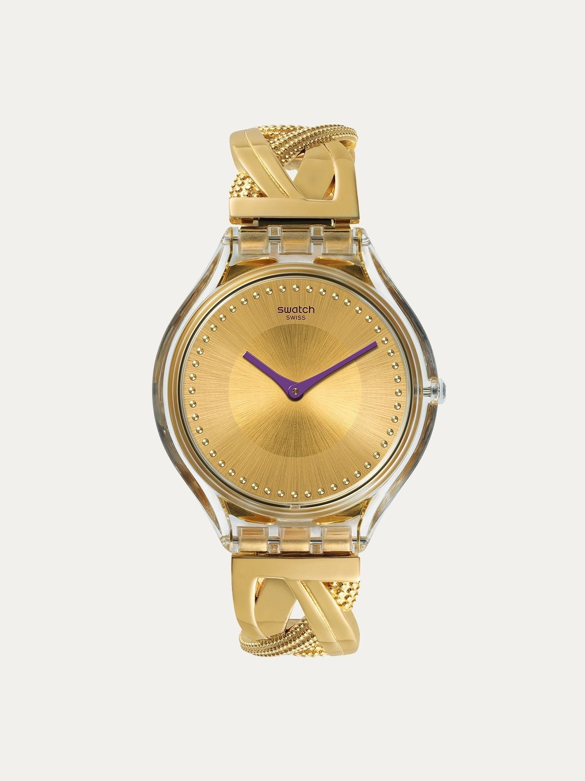 Reloj de camaleón con brazalete de plata bañada en oro de 18KT y caja de acero.