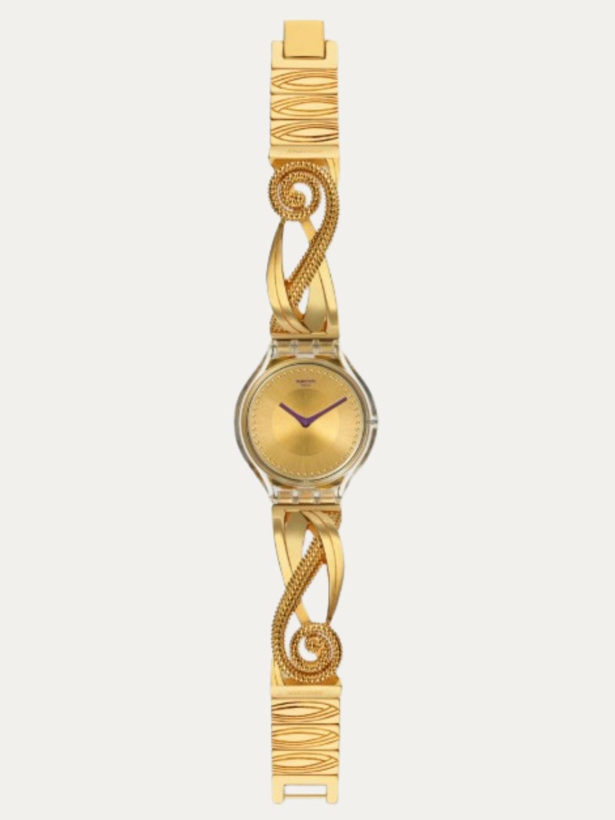 Reloj de camaleón con brazalete de plata bañada en oro de 18KT y caja de acero.