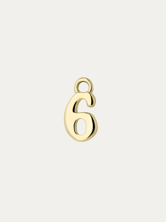 Charm de oro amarillo de 14K con número 6